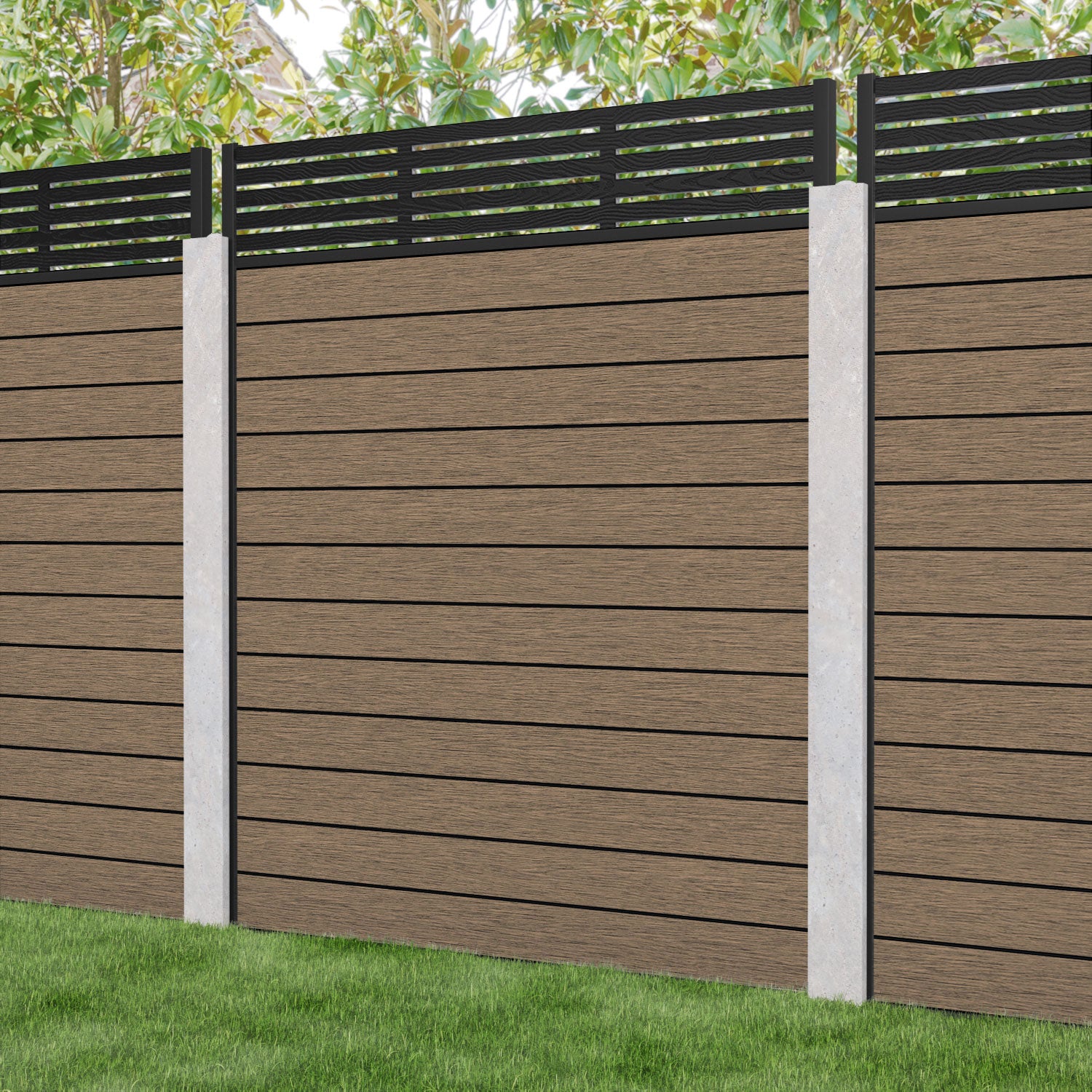 Fusion Aspen Fence Panel - Teak - for existing concrete posts
