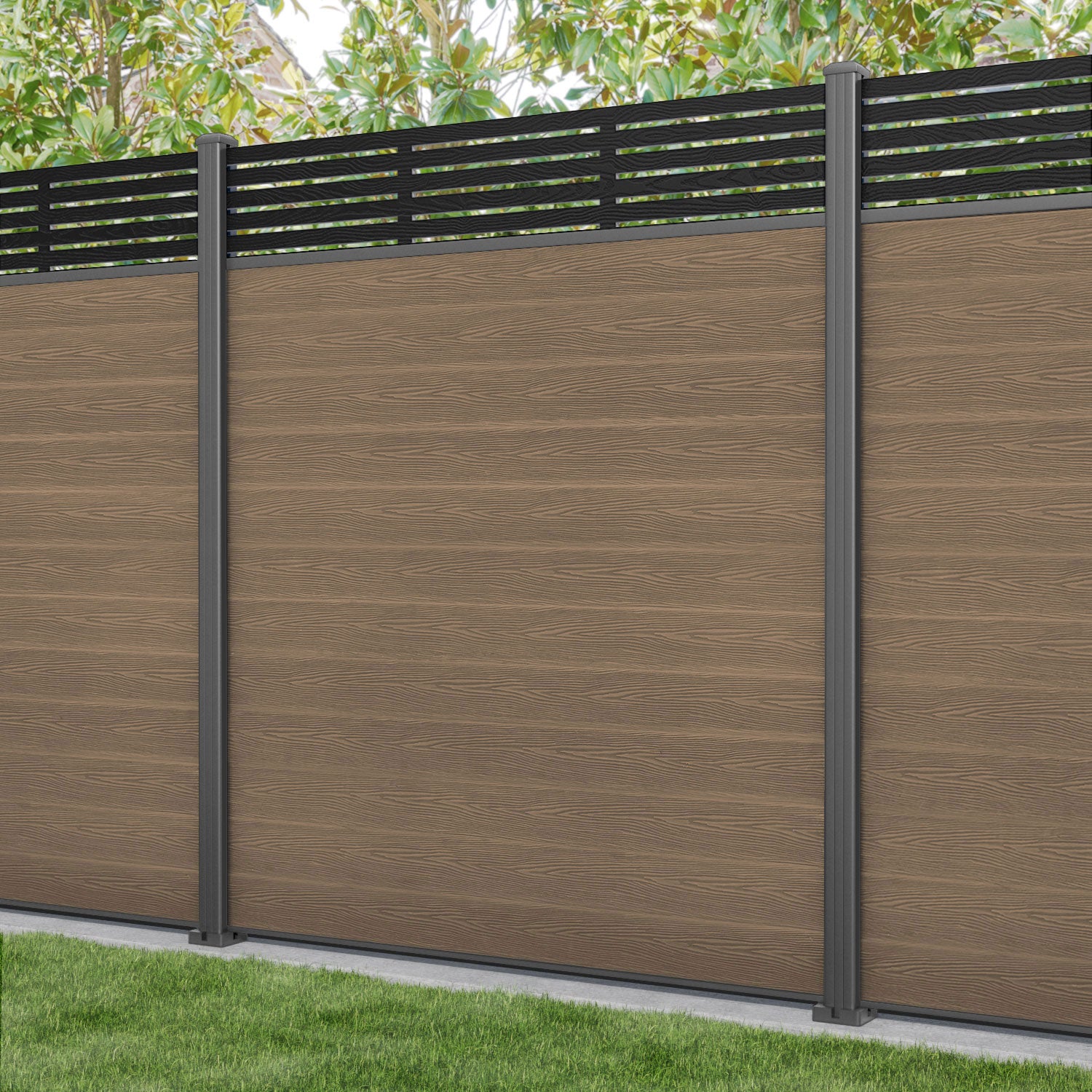 Classic Aspen Fence Panel - Teak - with our aluminium posts
