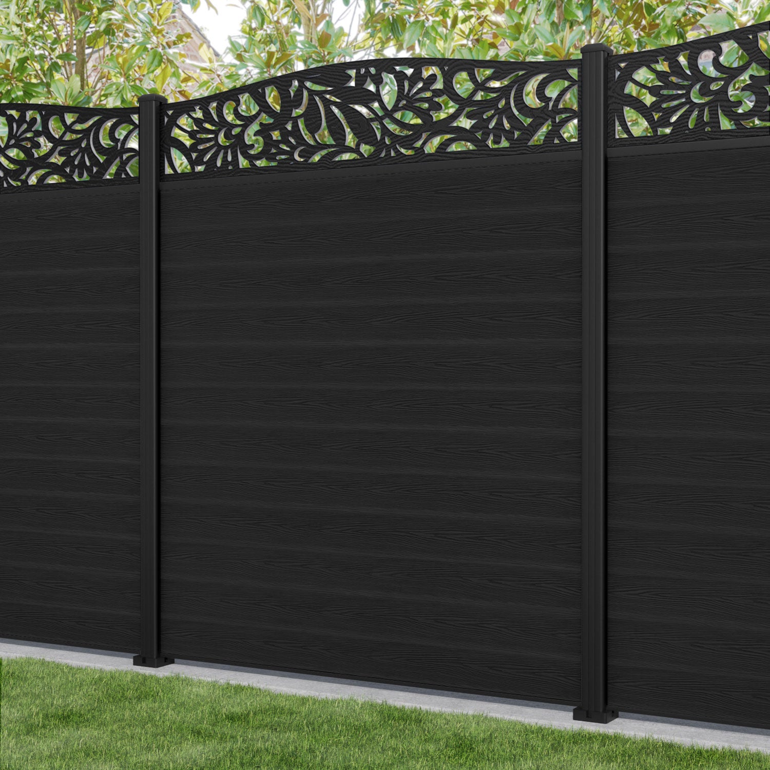 Classic Heritage Curved Top Fence Panel - Black - with our aluminium posts