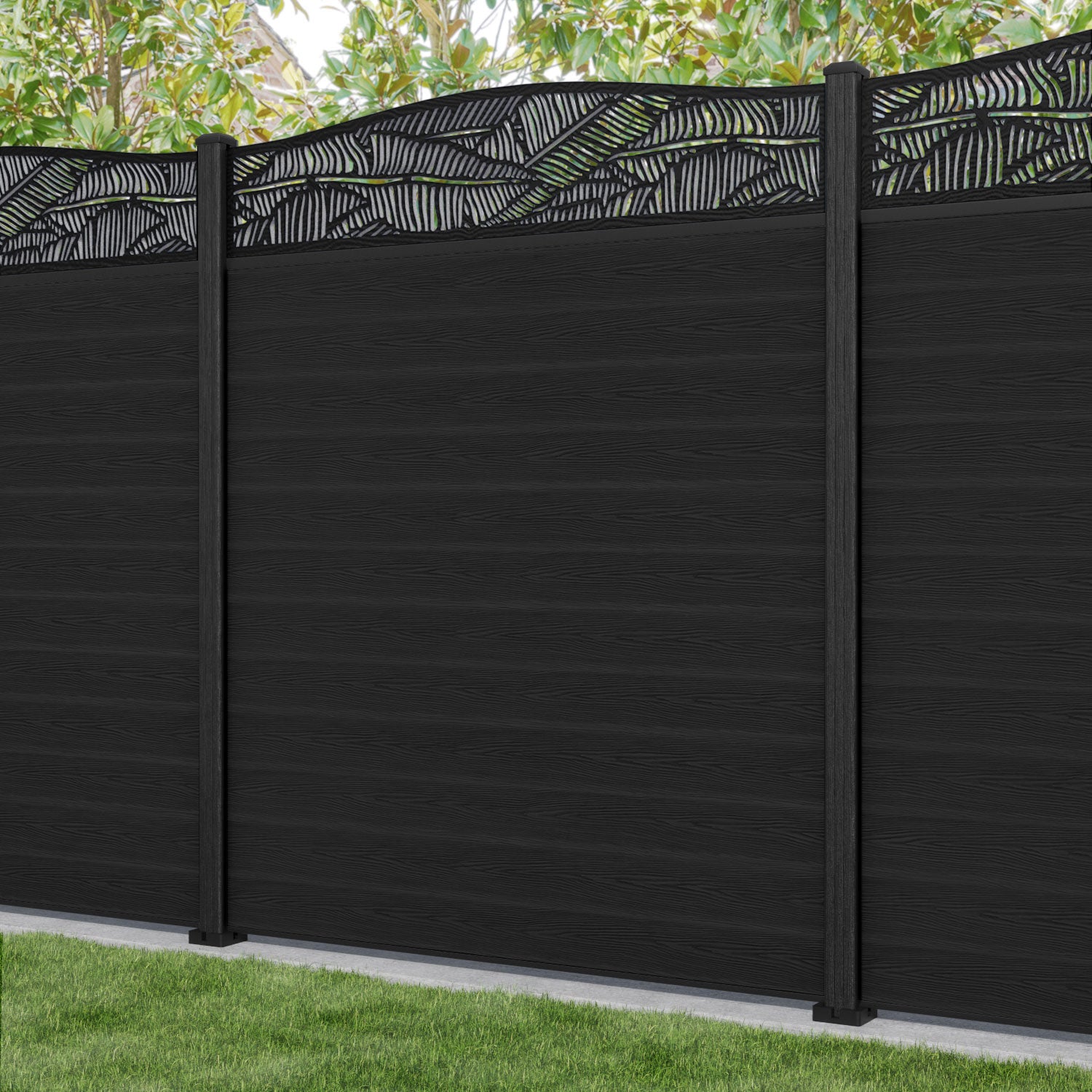 Classic Feather Curved Top Fence Panel - Black - with our composite posts