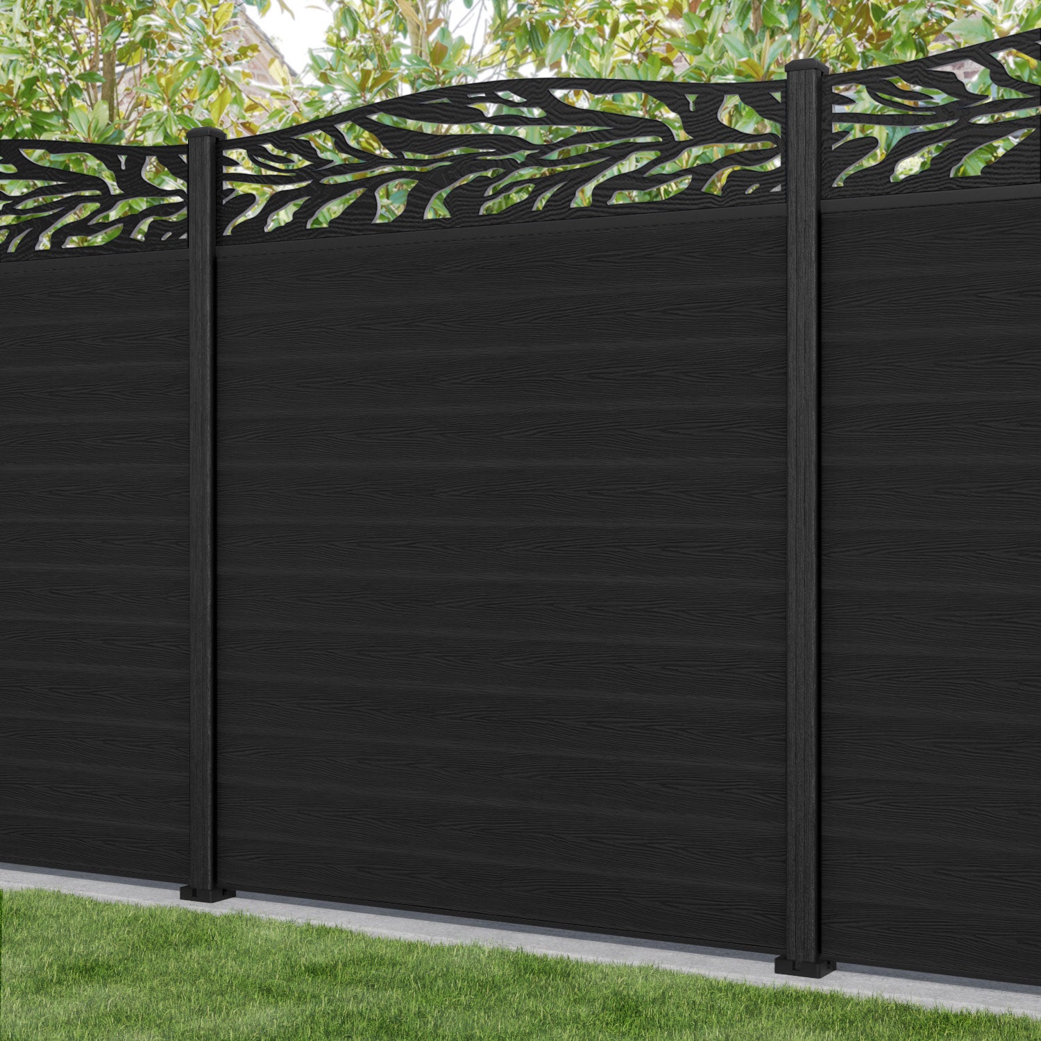 Classic Malawi Curved Top Fence Panel - Black - with our composite posts