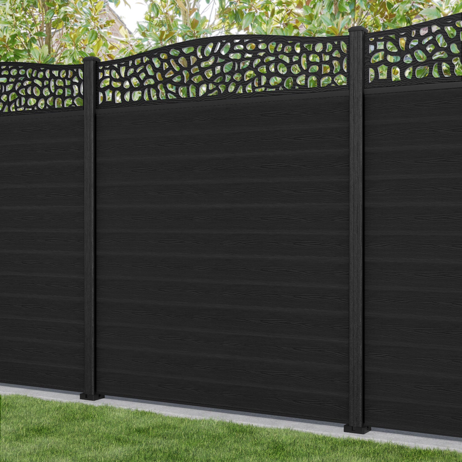 Classic Pebble Curved Top Fence Panel - Black - with our composite posts