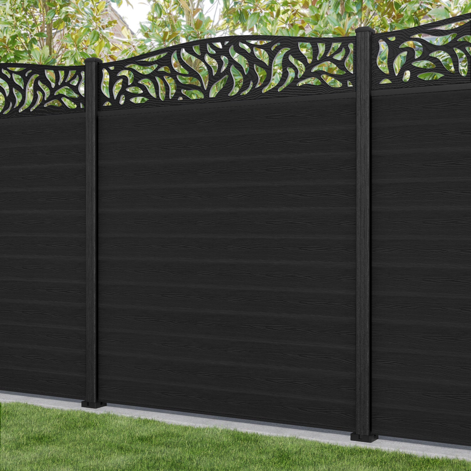 Classic Plume Curved Top Fence Panel - Black - with our composite posts