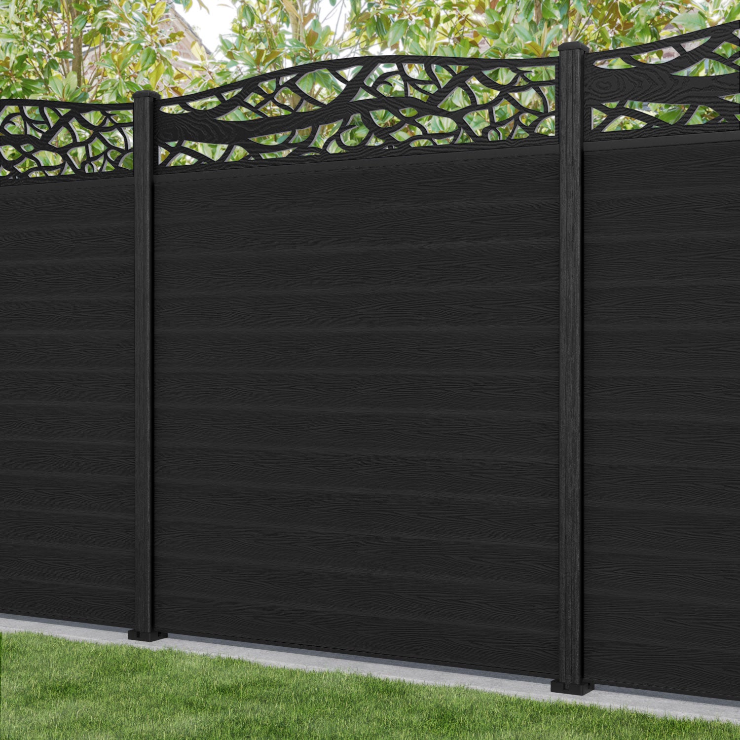 Classic Twilight Curved Top Fence Panel - Black - with our composite posts