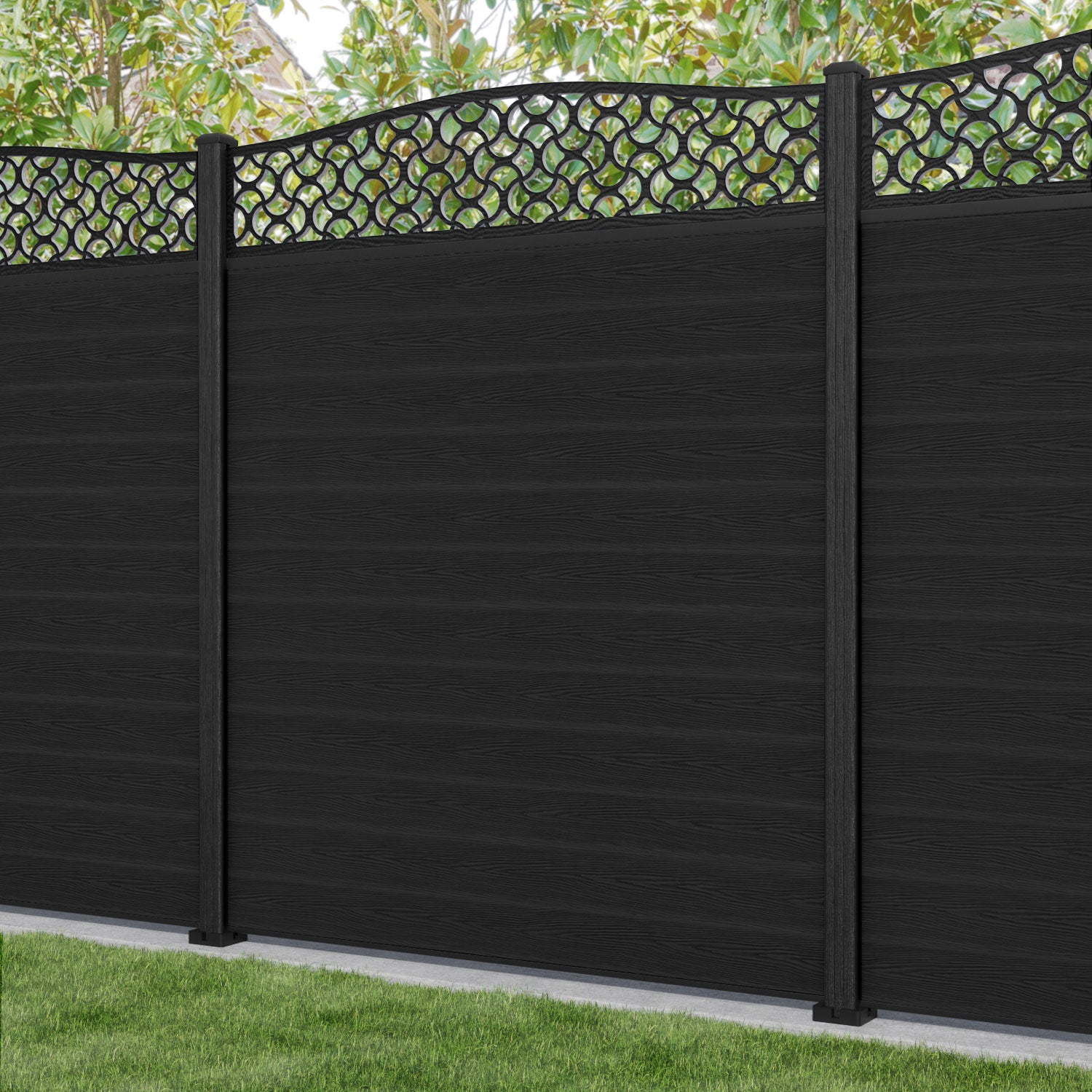 Classic Vida Curved Top Fence Panel - Black - with our composite posts