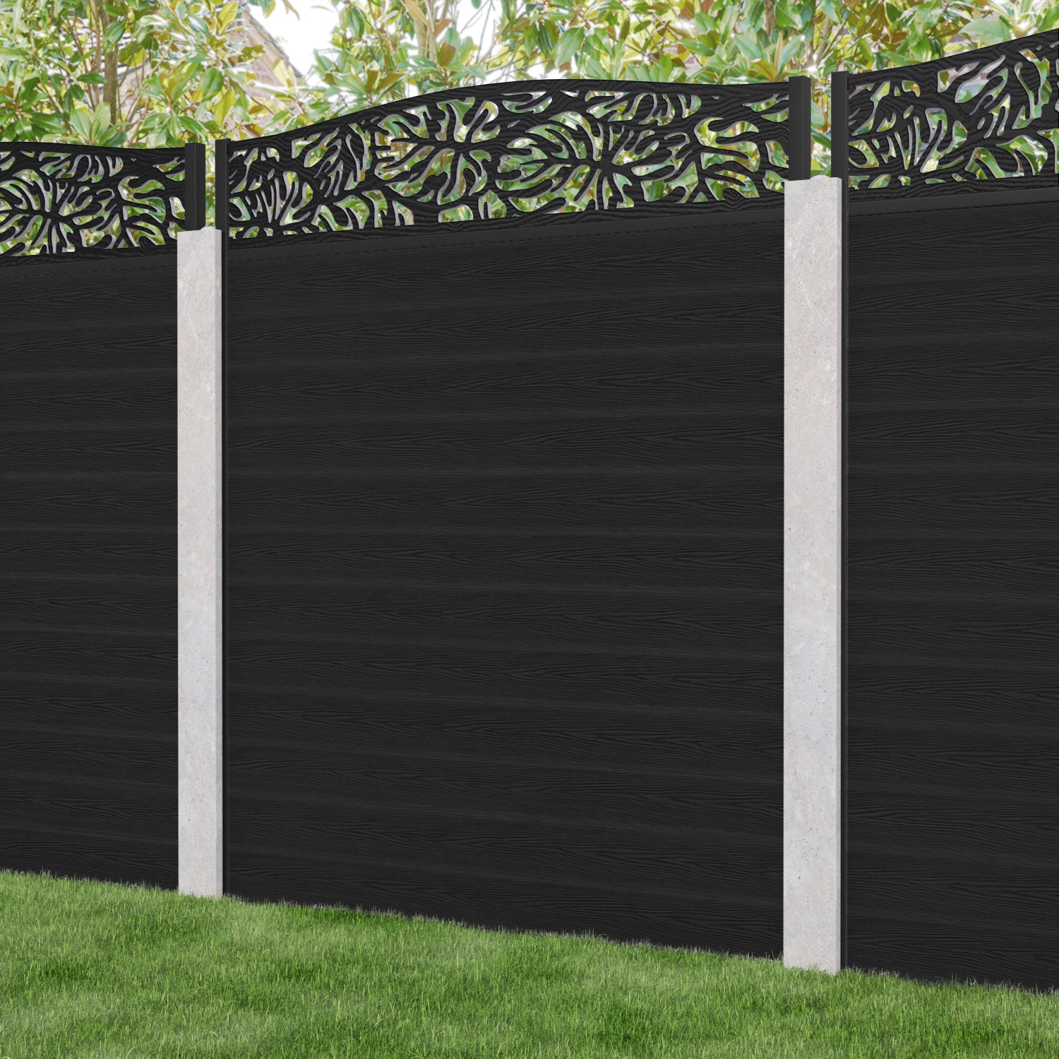 Classic Botanic Curved Top Fence Panel - Black - for existing concrete posts