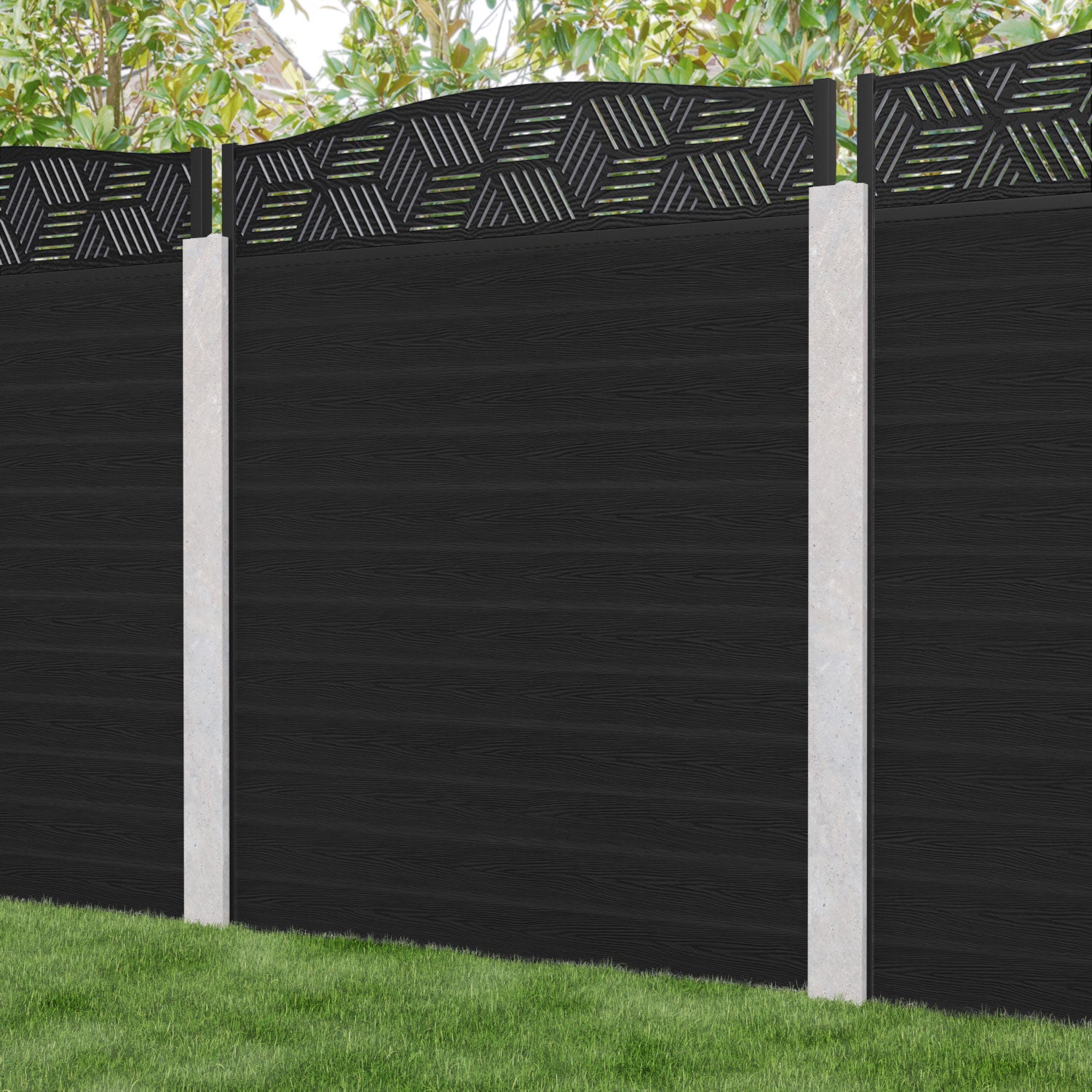 Classic Cubed Curved Top Fence Panel - Black - for existing concrete posts