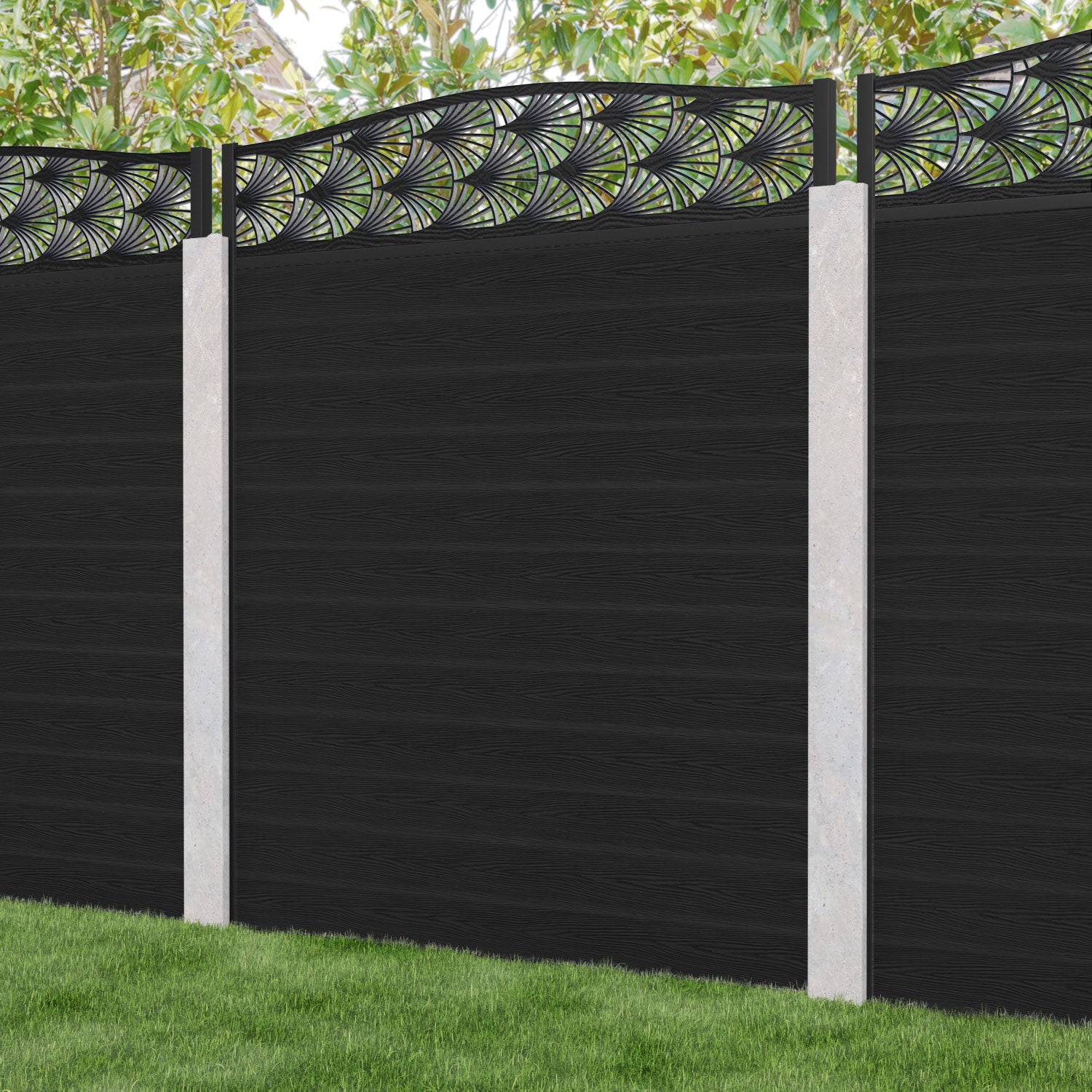 Classic Laurel Curved Top Fence Panel - Black - for existing concrete posts