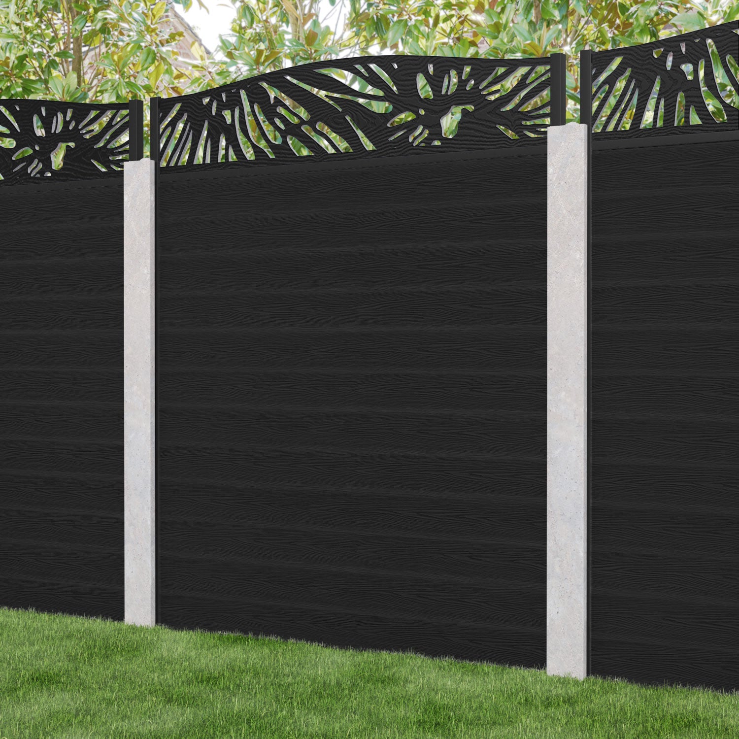 Classic Poppy Curved Top Fence Panel - Black - for existing concrete posts