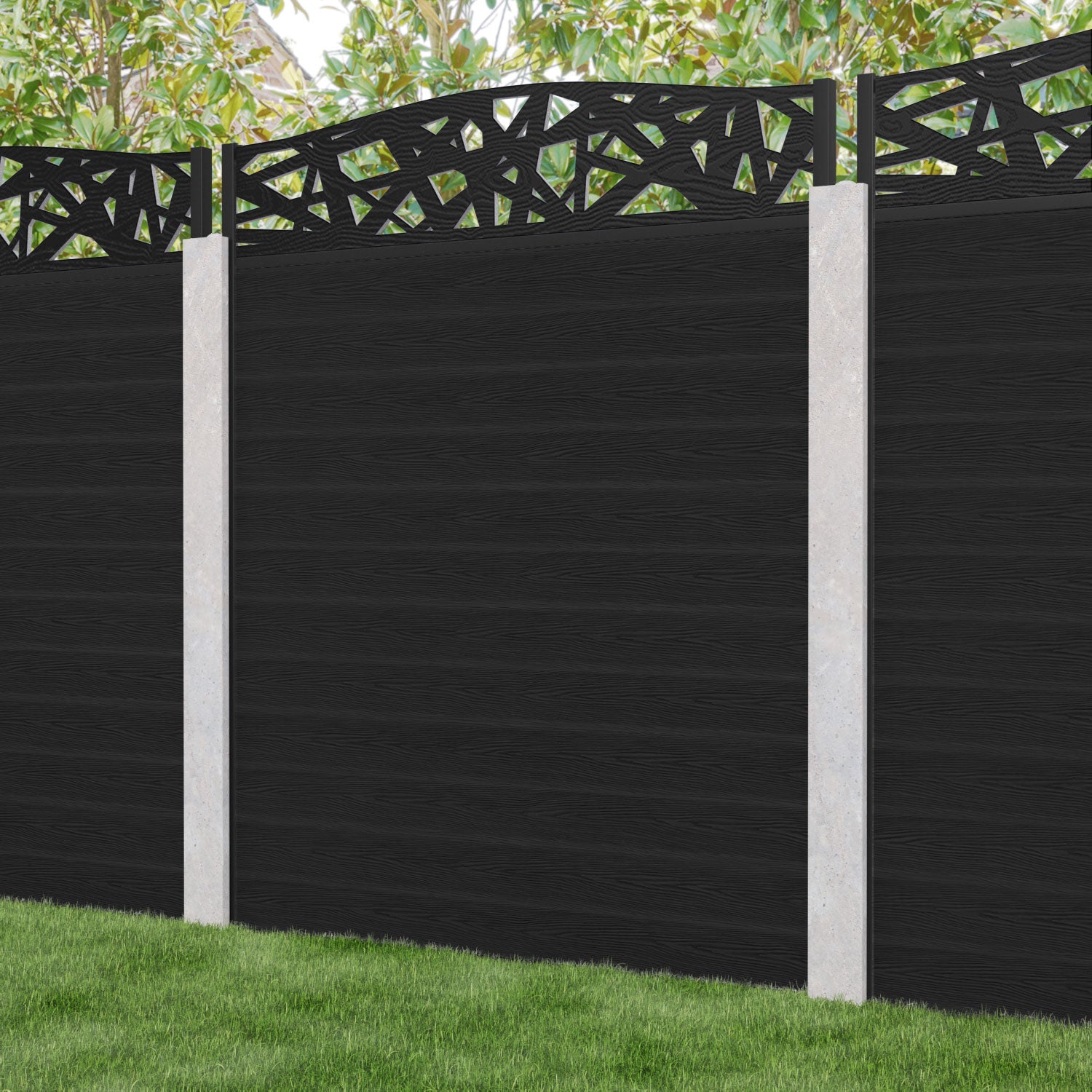 Classic Prism Curved Top Fence Panel - Black - for existing concrete posts