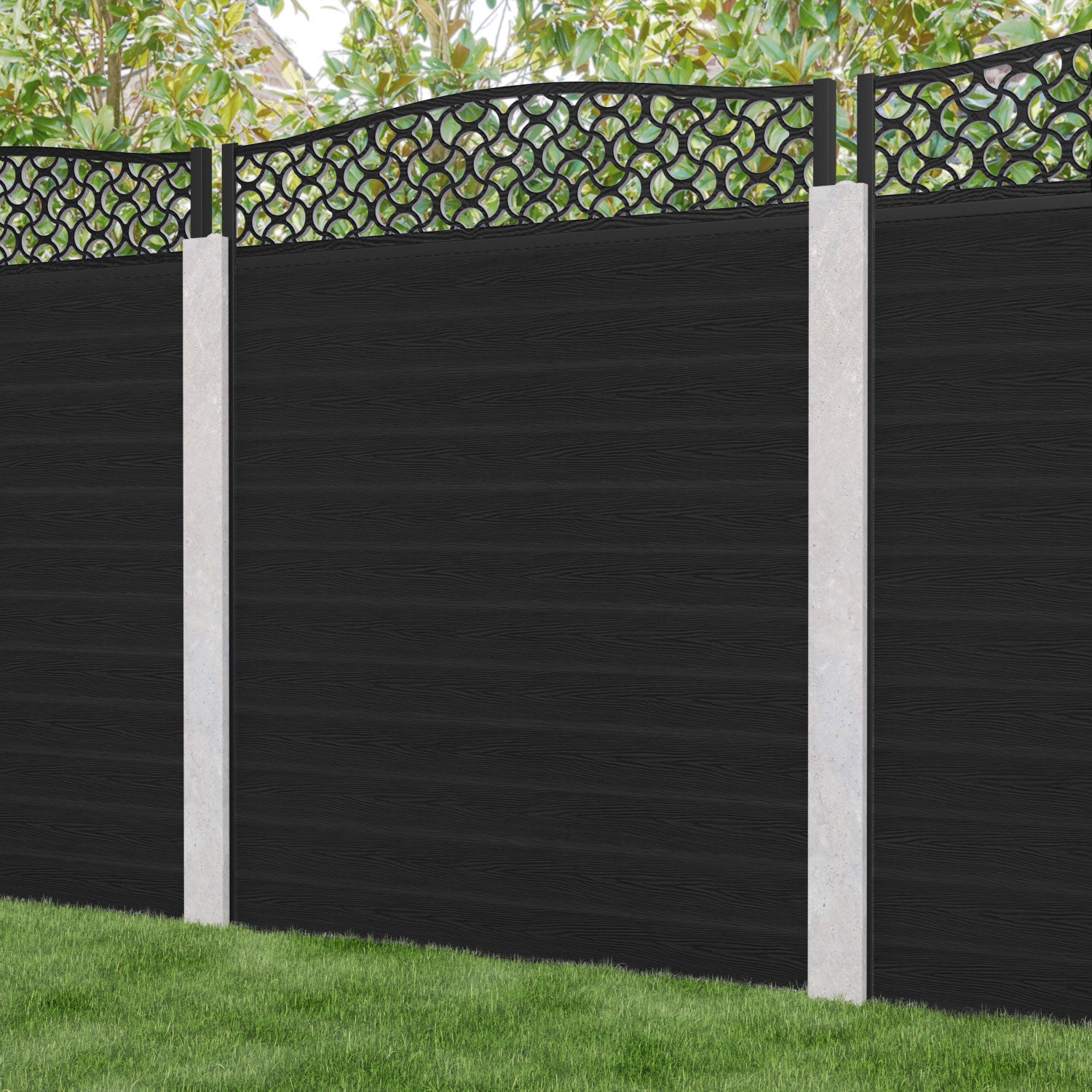 Classic Vida Curved Top Fence Panel - Black - for existing concrete posts
