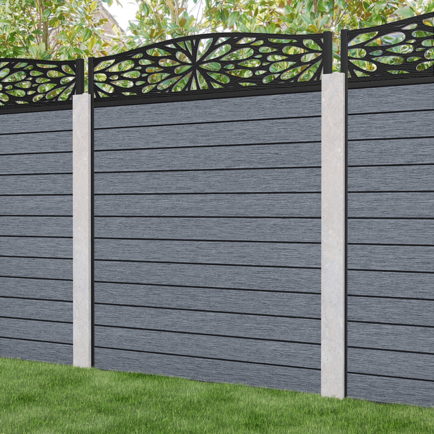 Fusion Blossom Curved Top Fence Panel - Anthracite - for existing concrete posts