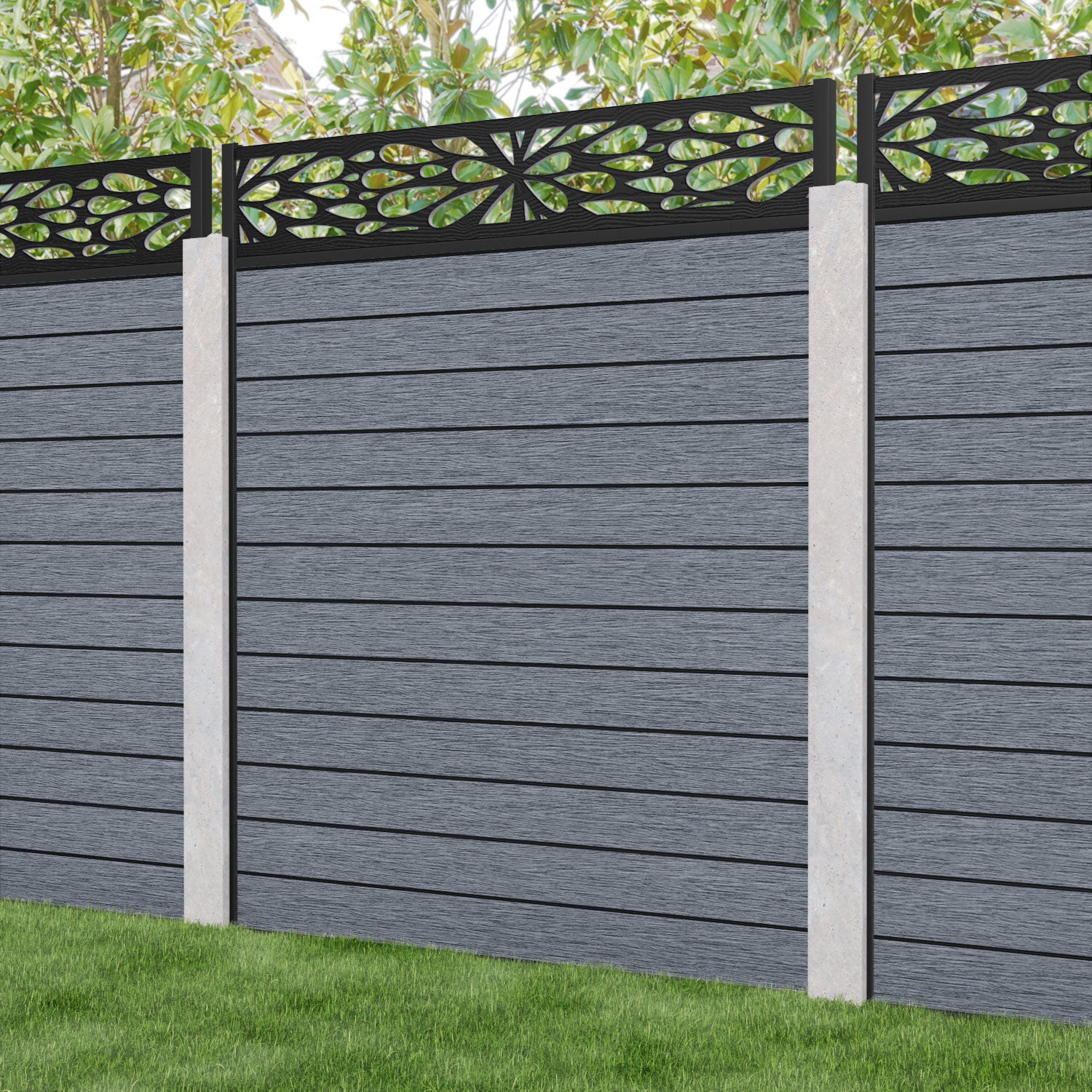 Fusion Blossom Fence Panel - Anthracite - for existing concrete posts