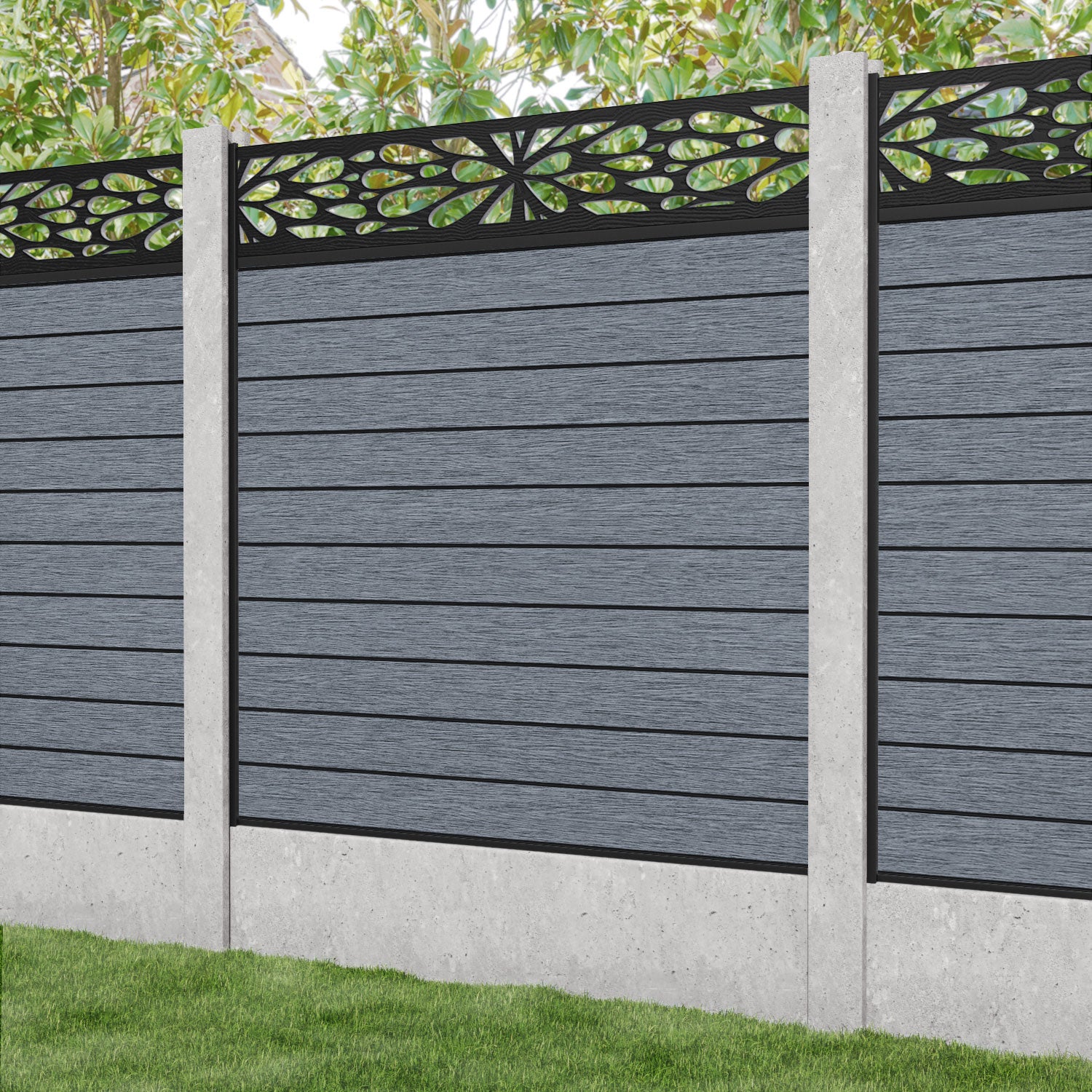 Fusion Blossom Fence Panel - Anthracite - for existing concrete posts
