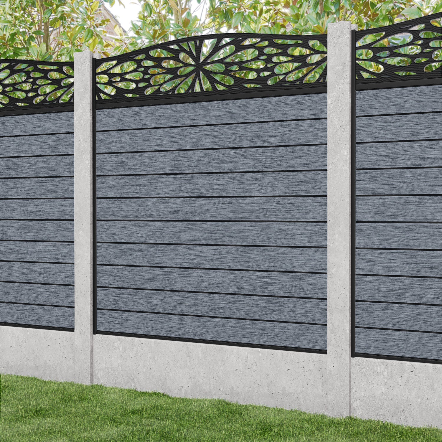Fusion Blossom Curved Top Fence Panel - Anthracite - for existing concrete posts
