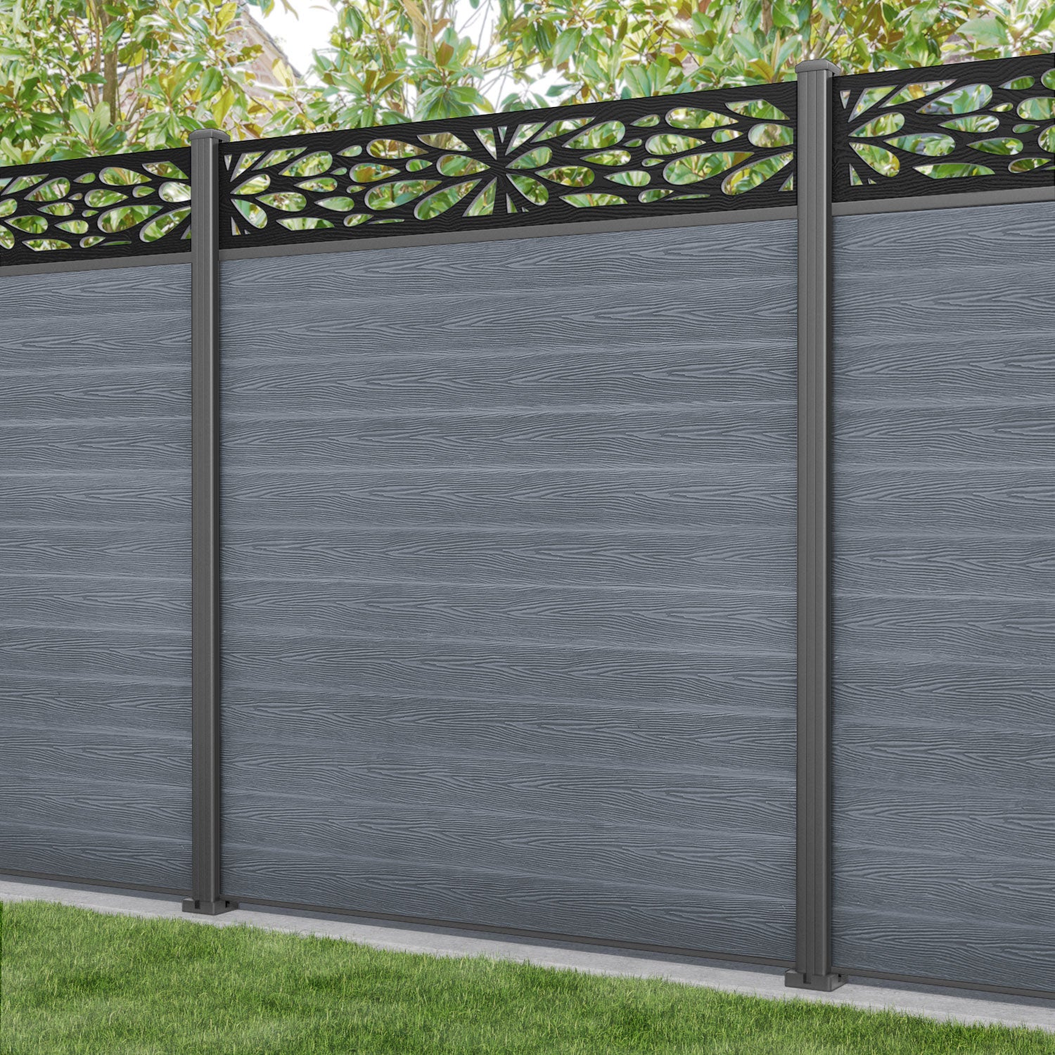 Classic Blossom Fence Panel - Anthracite - with our aluminium posts
