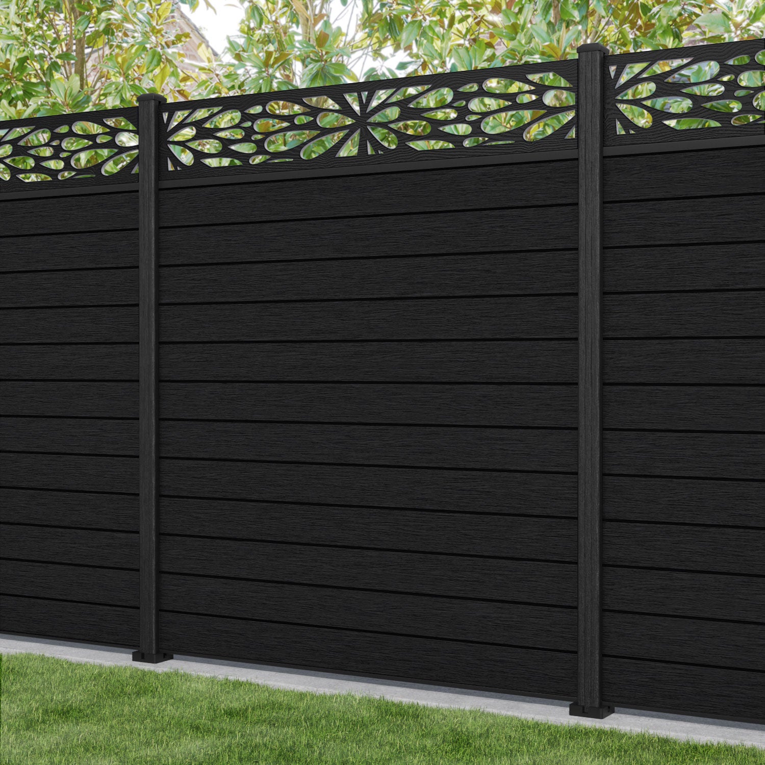 Fusion Blossom Fence Panel - Black - with our composite posts