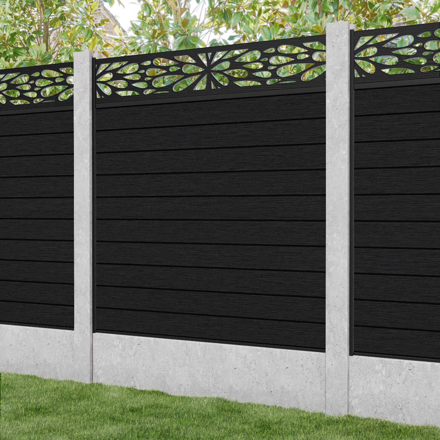 Fusion Blossom Fence Panel - Black - for existing concrete posts