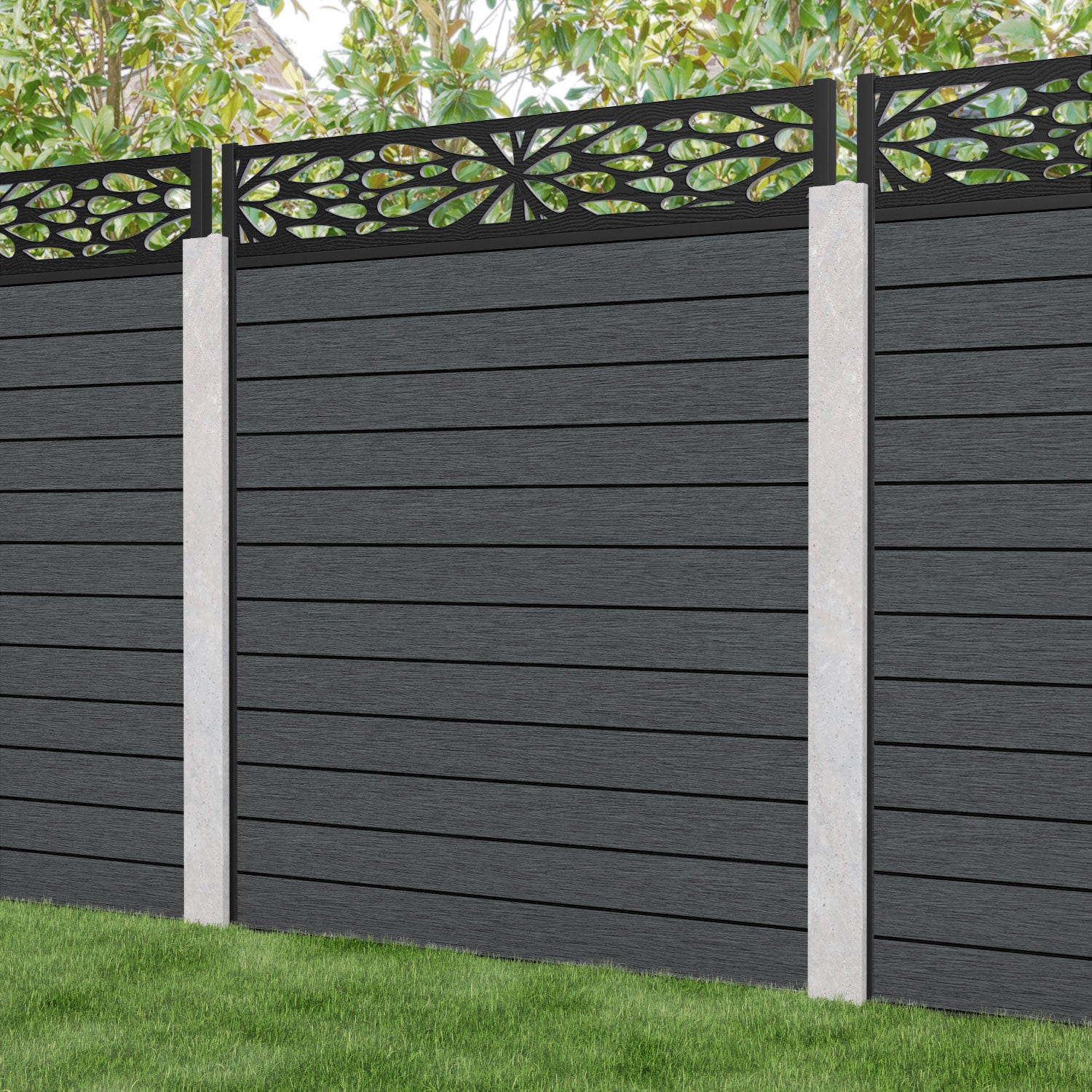 Fusion Blossom Fence Panel - Dark Grey - for existing concrete posts