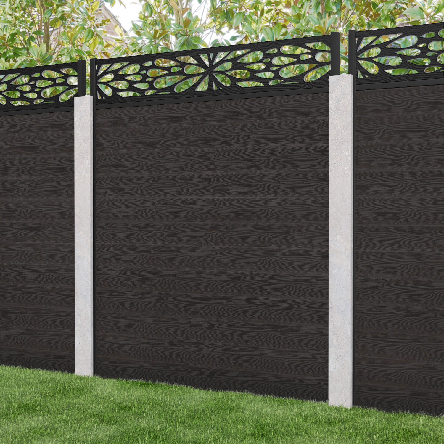 Classic Blossom Fence Panel - Dark Oak - for existing concrete posts