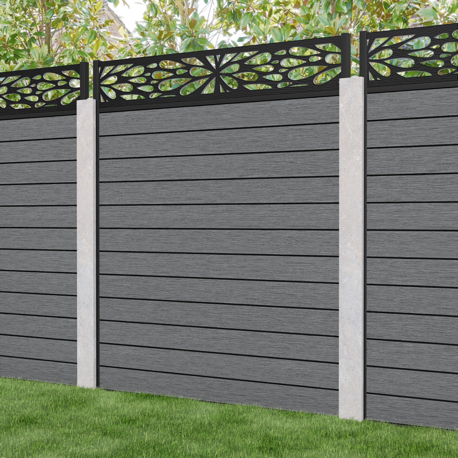 Fusion Blossom Fence Panel - Mid Grey - for existing concrete posts
