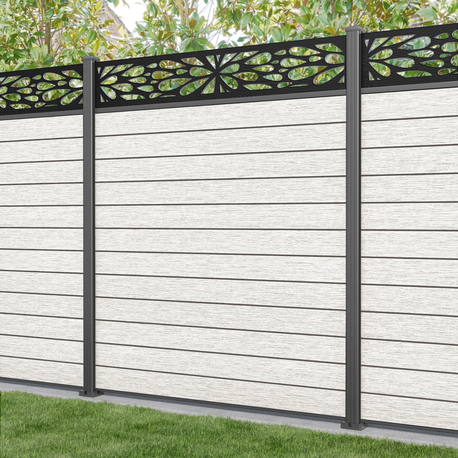 Fusion Blossom Fence Panel - Light Stone - with our aluminium posts