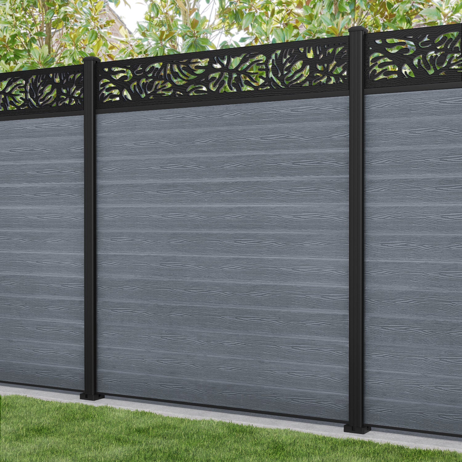 Classic Botanic Fence Panel - Anthracite - with our aluminium posts
