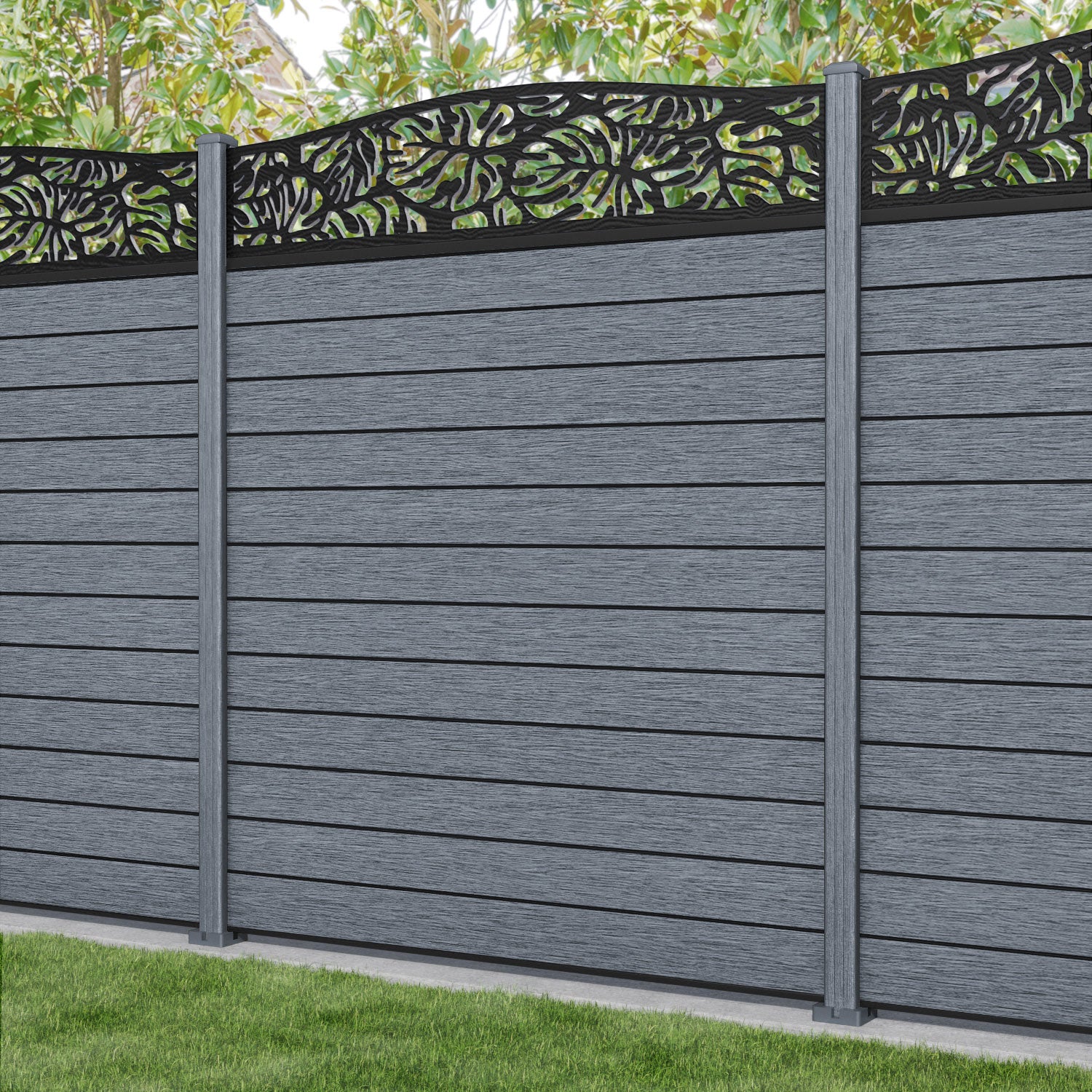 Fusion Botanic Curved Top Fence Panel - Anthracite - with our composite posts