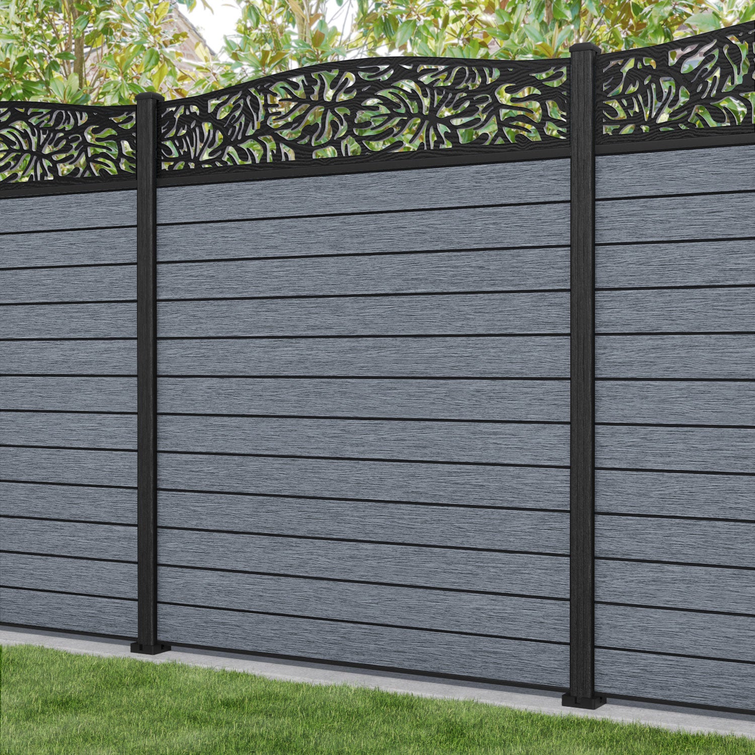 Fusion Botanic Curved Top Fence Panel - Anthracite - with our composite posts