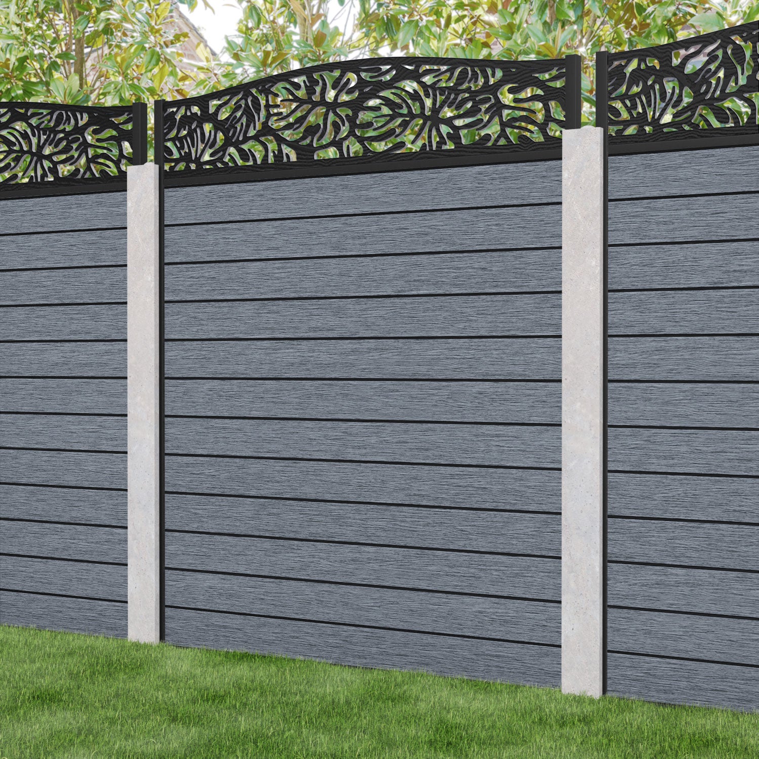 Fusion Botanic Curved Top Fence Panel - Anthracite - for existing concrete posts