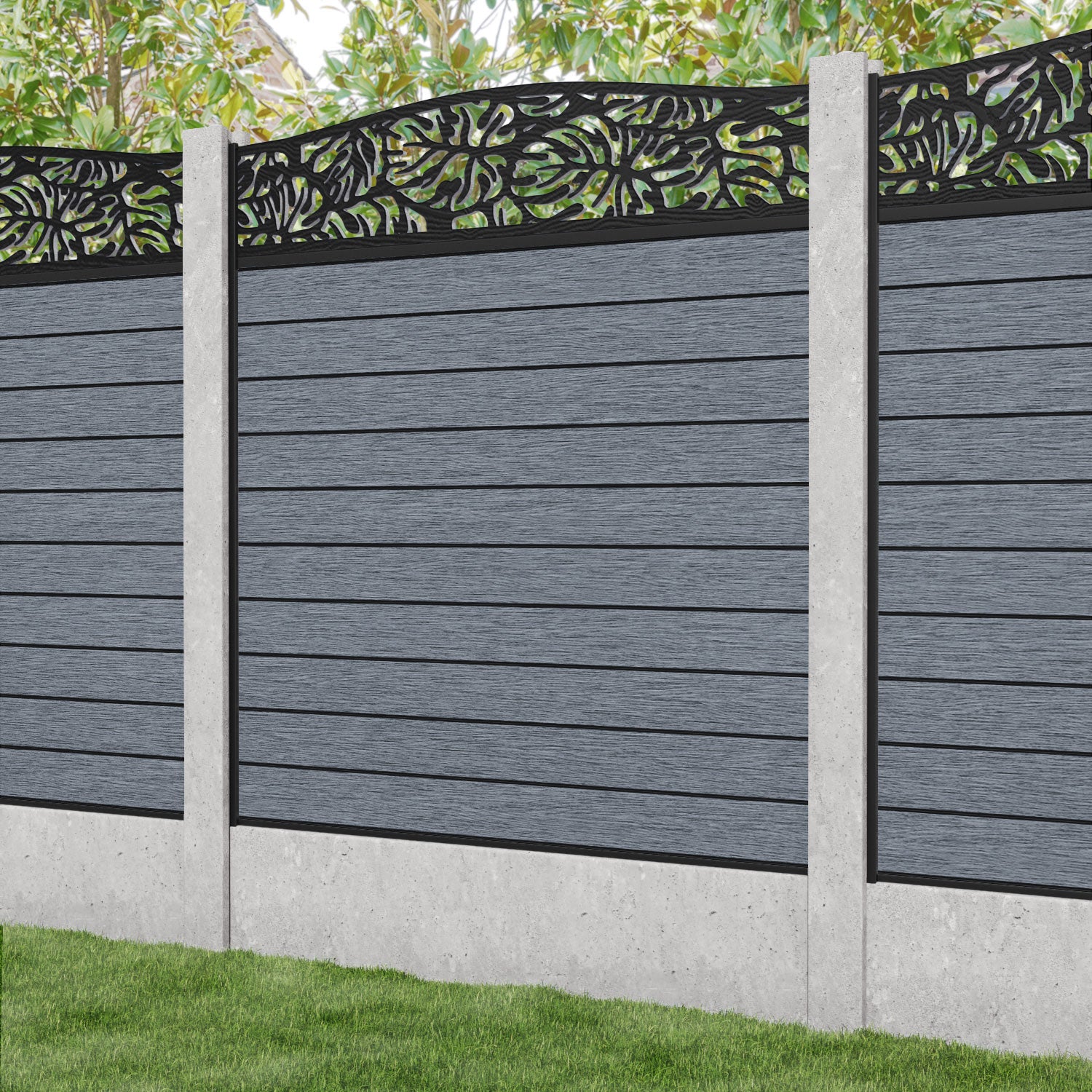 Fusion Botanic Curved Top Fence Panel - Anthracite - for existing concrete posts