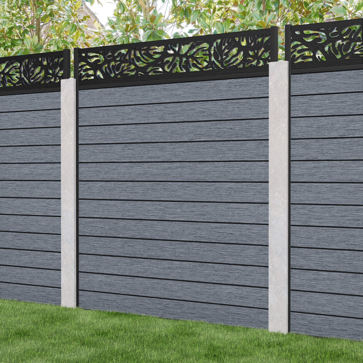 Fusion Botanic Fence Panel - Anthracite - for existing concrete posts