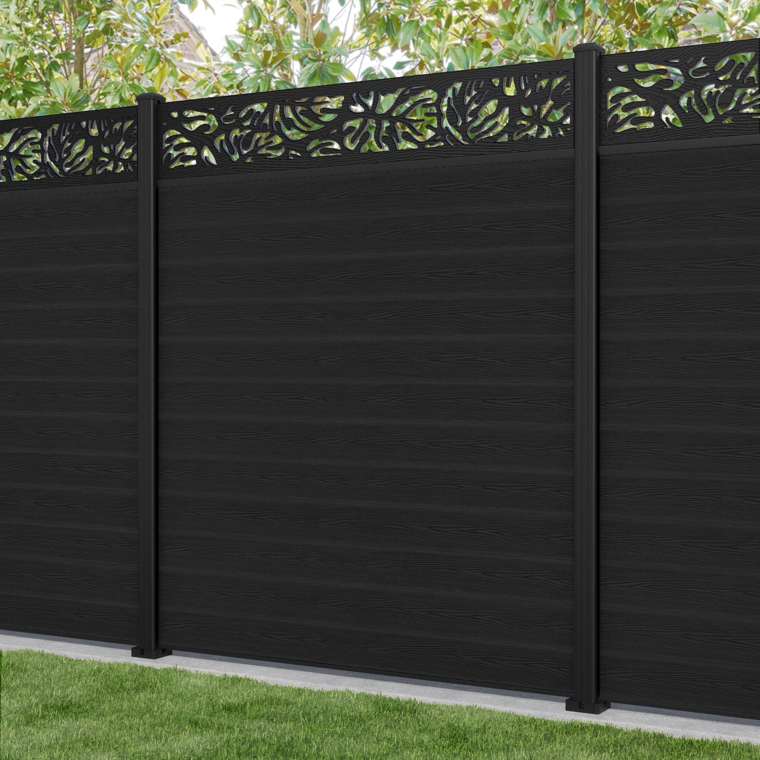 Classic Botanic Fence Panel - Black - with our aluminium posts