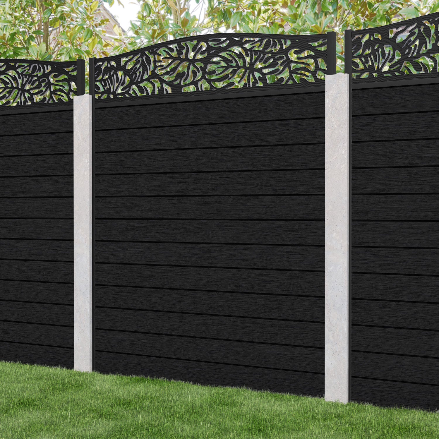 Fusion Botanic Curved Top Fence Panel - Black - for existing concrete posts