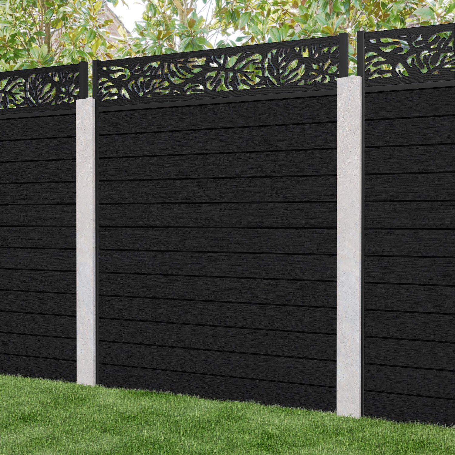 Fusion Botanic Fence Panel - Black - for existing concrete posts