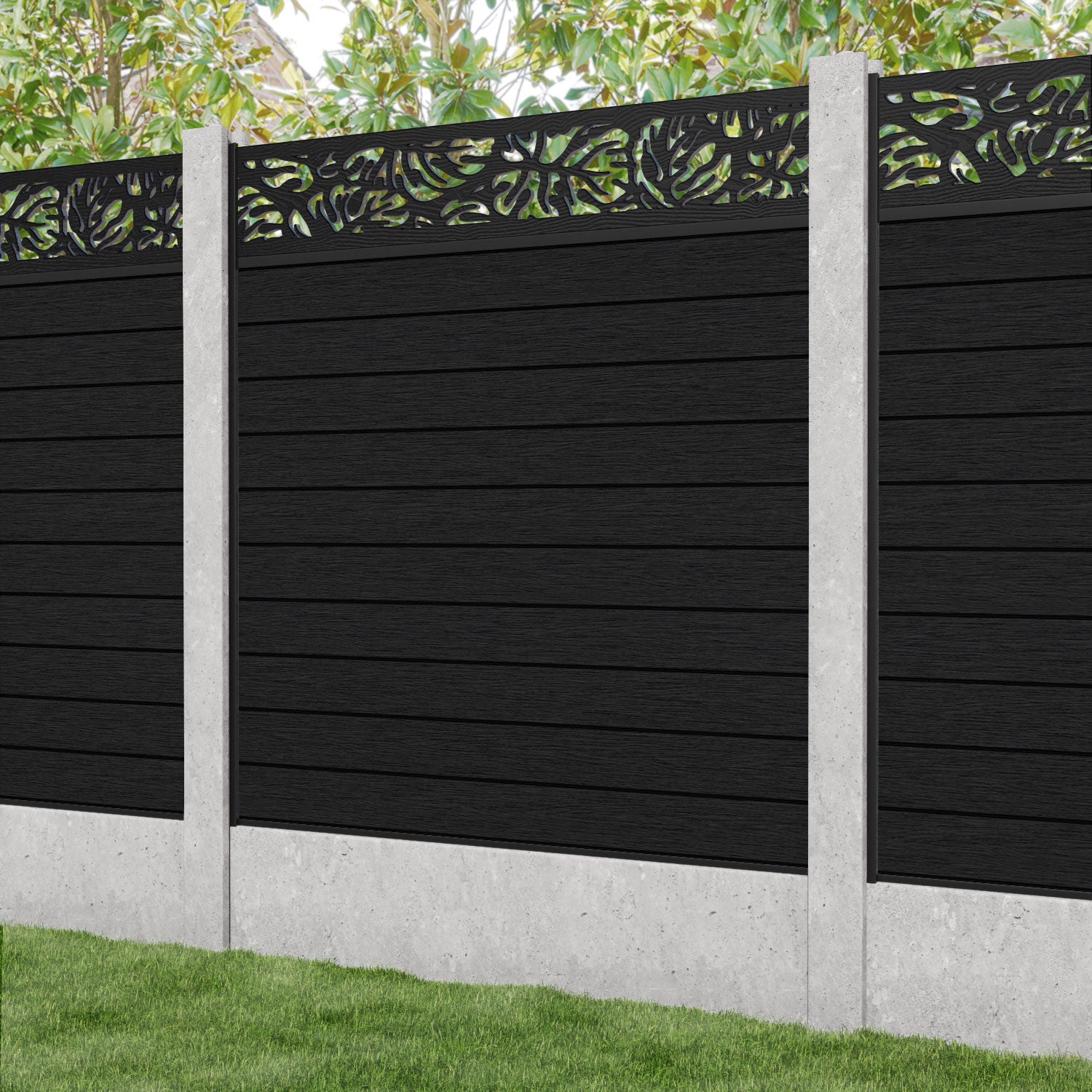 Fusion Botanic Fence Panel - Black - for existing concrete posts