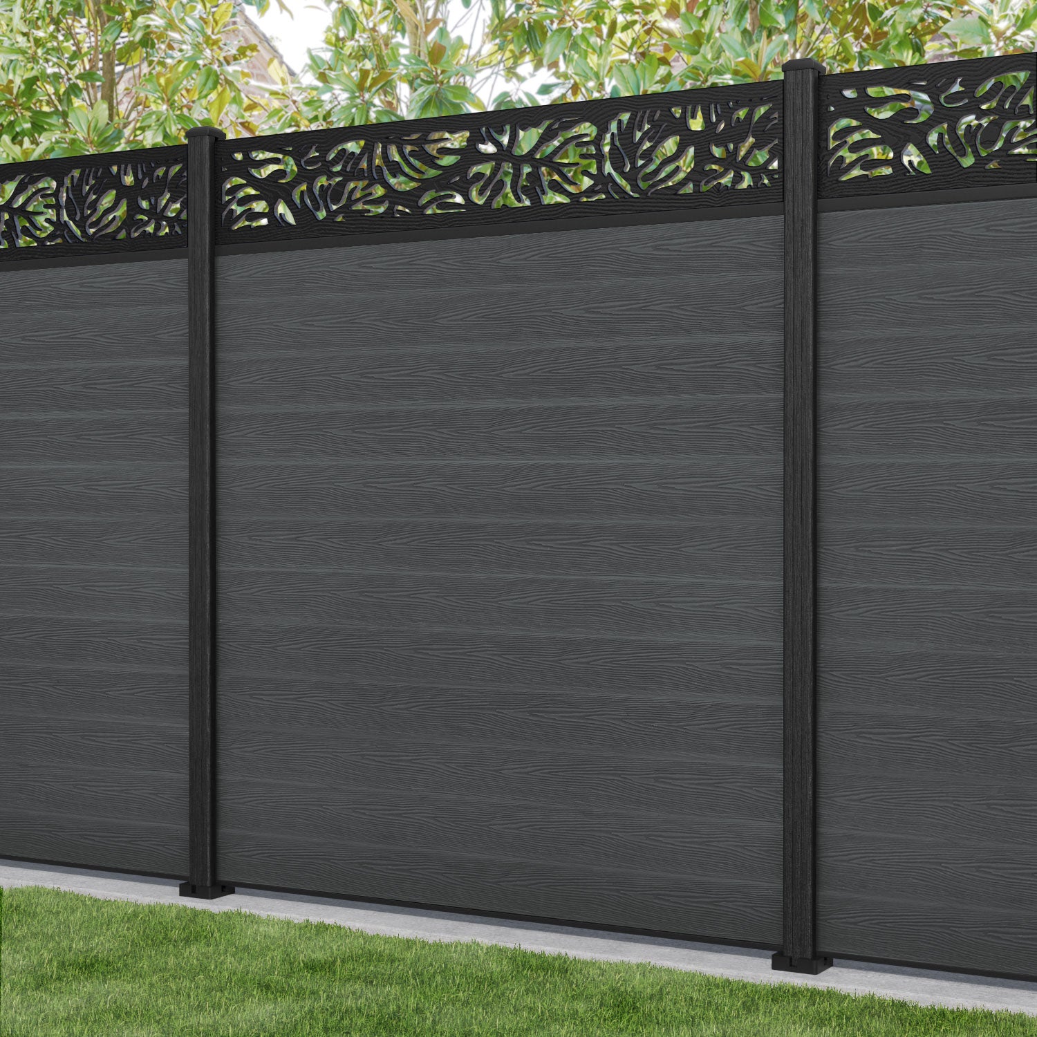 Classic Botanic Fence Panel - Dark Grey - with our composite posts