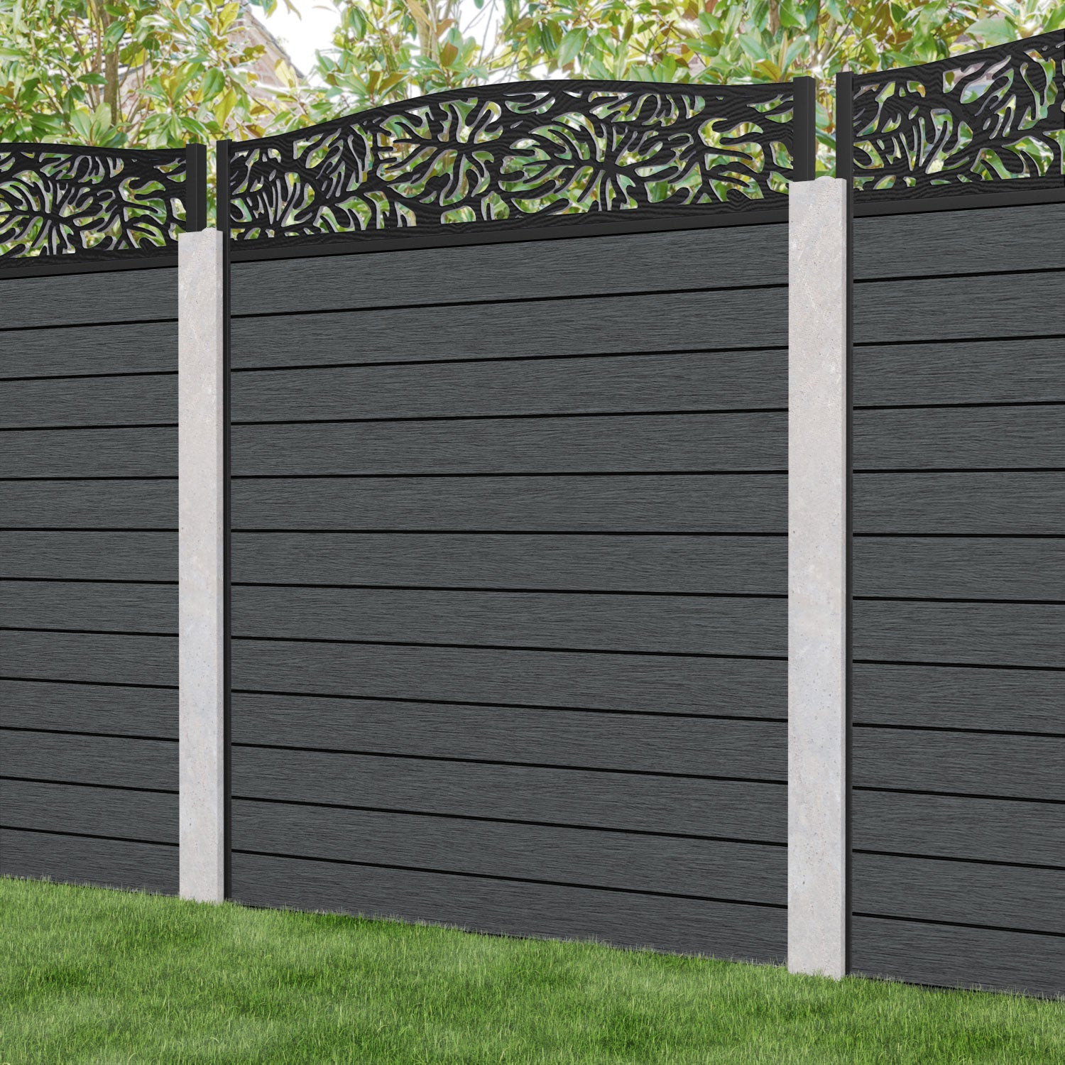 Fusion Botanic Curved Top Fence Panel - Dark Grey - for existing concrete posts