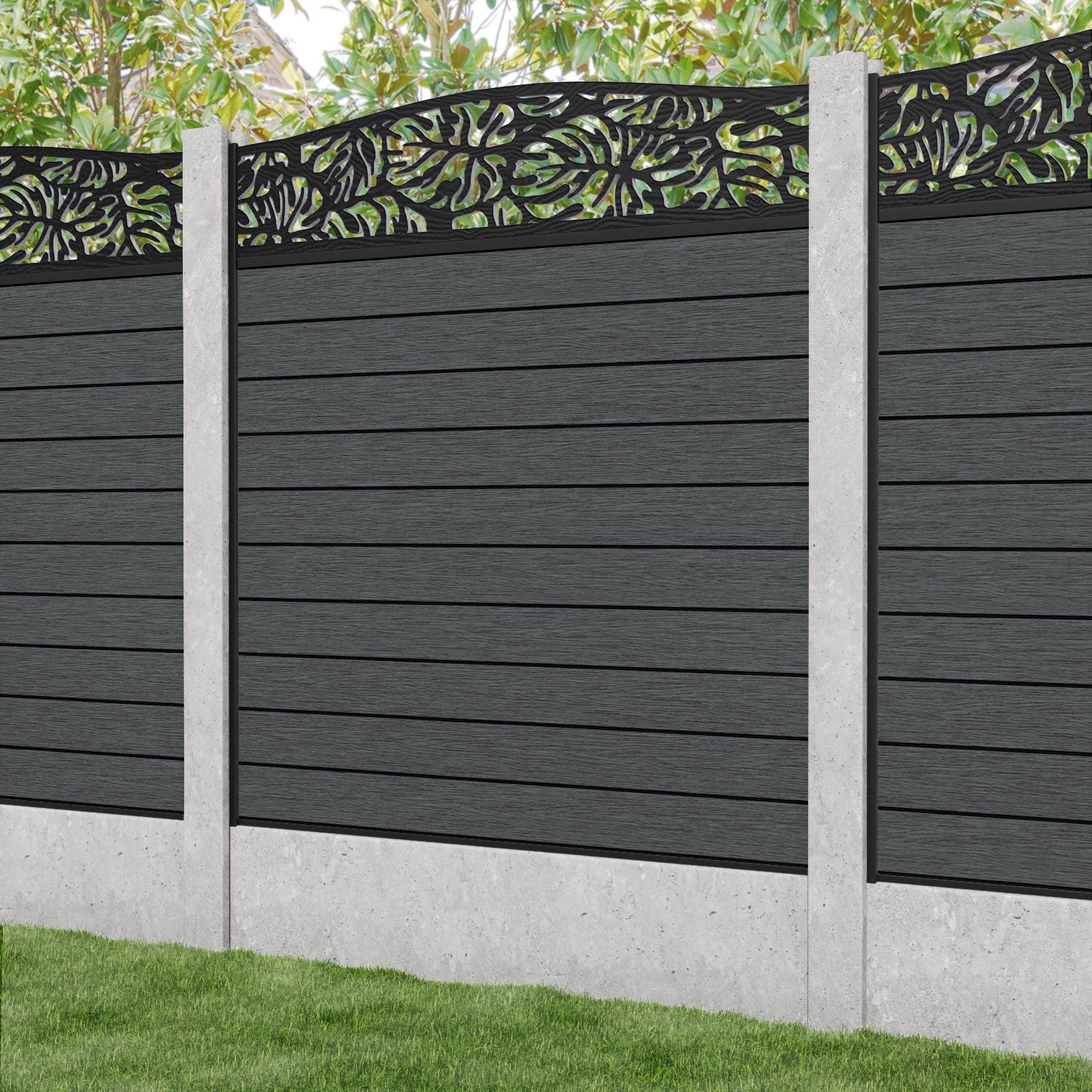 Fusion Botanic Curved Top Fence Panel - Dark Grey - for existing concrete posts