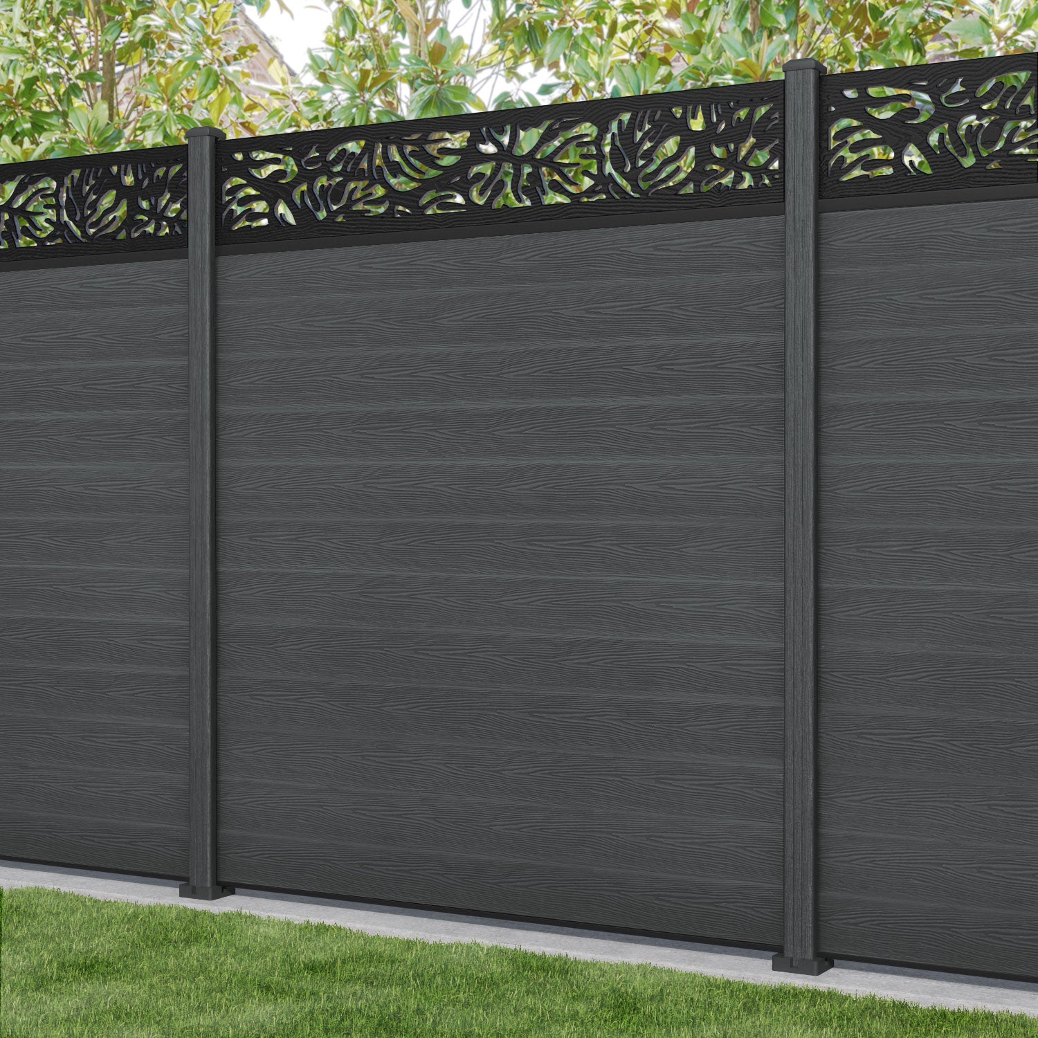 Classic Botanic Fence Panel - Dark Grey - with our composite posts