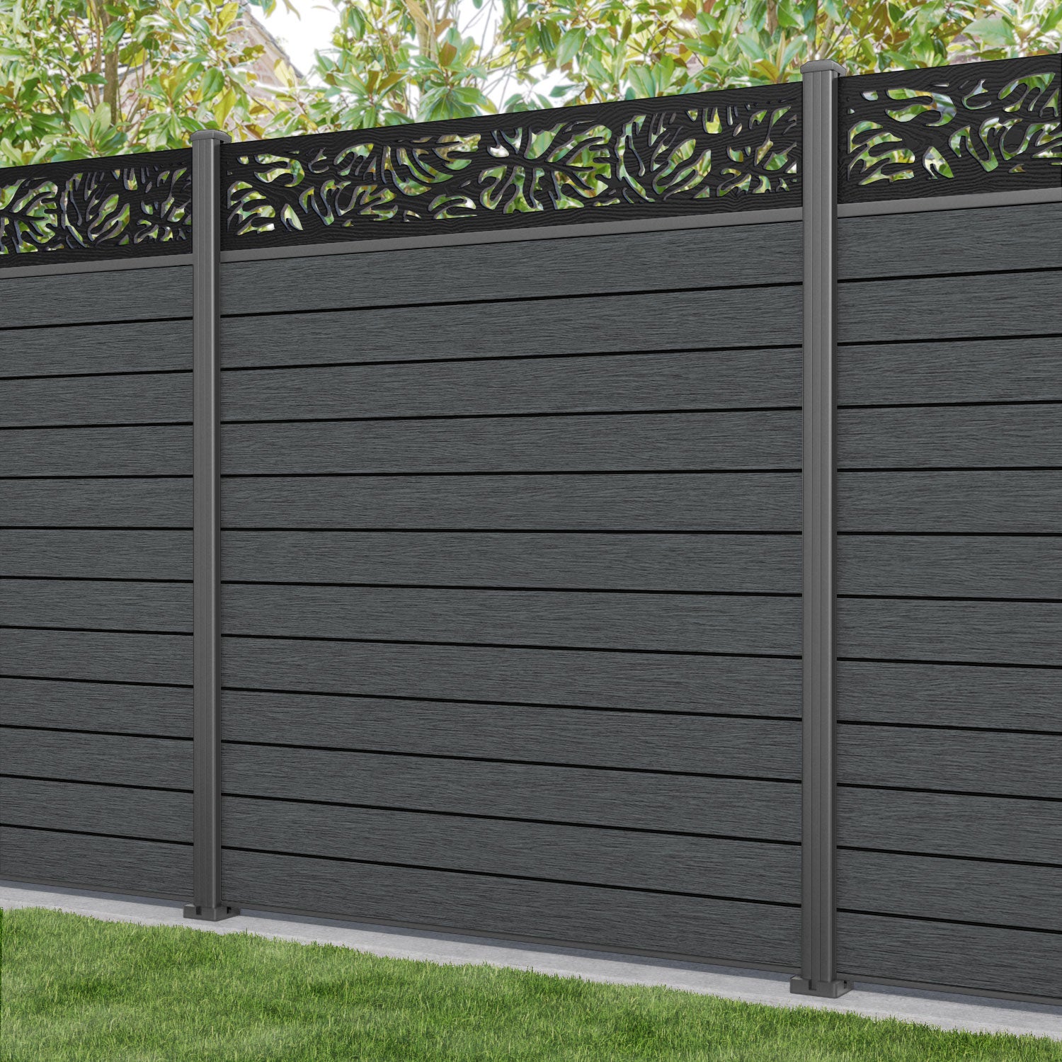 Fusion Botanic Fence Panel - Dark Grey - with our aluminium posts