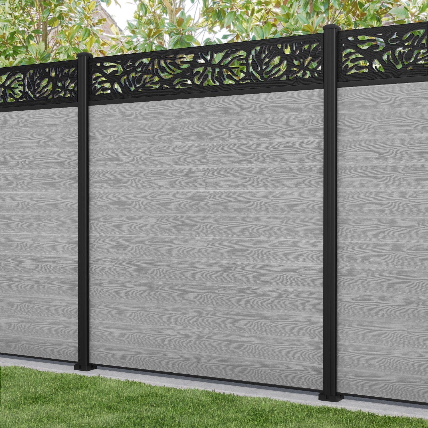 Classic Botanic Fence Panel - Light Grey - with our aluminium posts