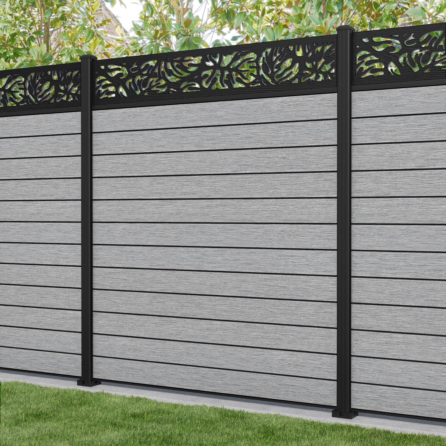 Fusion Botanic Fence Panel - Light Grey - with our aluminium posts