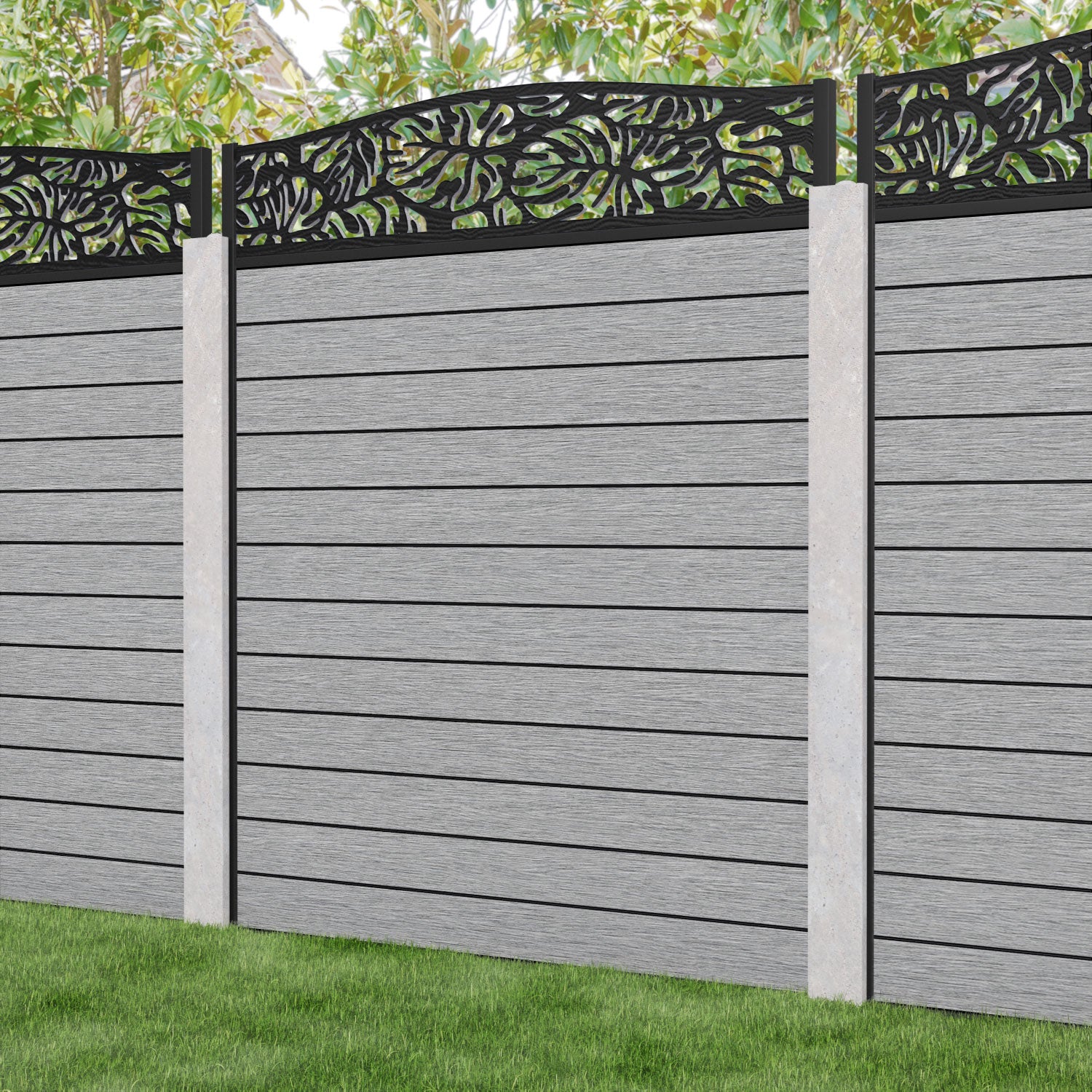 Fusion Botanic Curved Top Fence Panel - Light Grey - for existing concrete posts