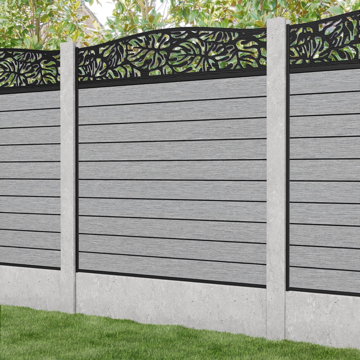 Fusion Botanic Curved Top Fence Panel - Light Grey - for existing concrete posts