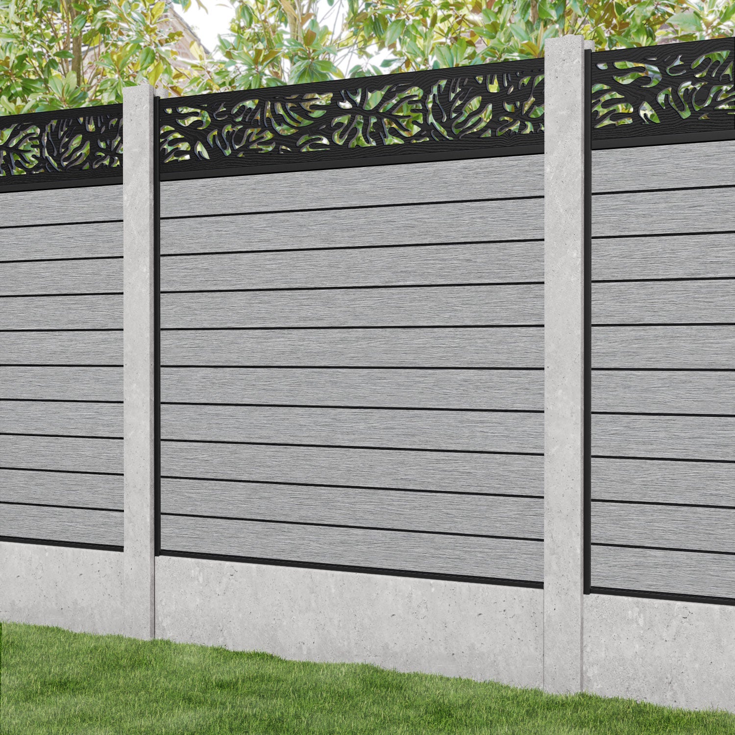 Fusion Botanic Fence Panel - Light Grey - for existing concrete posts