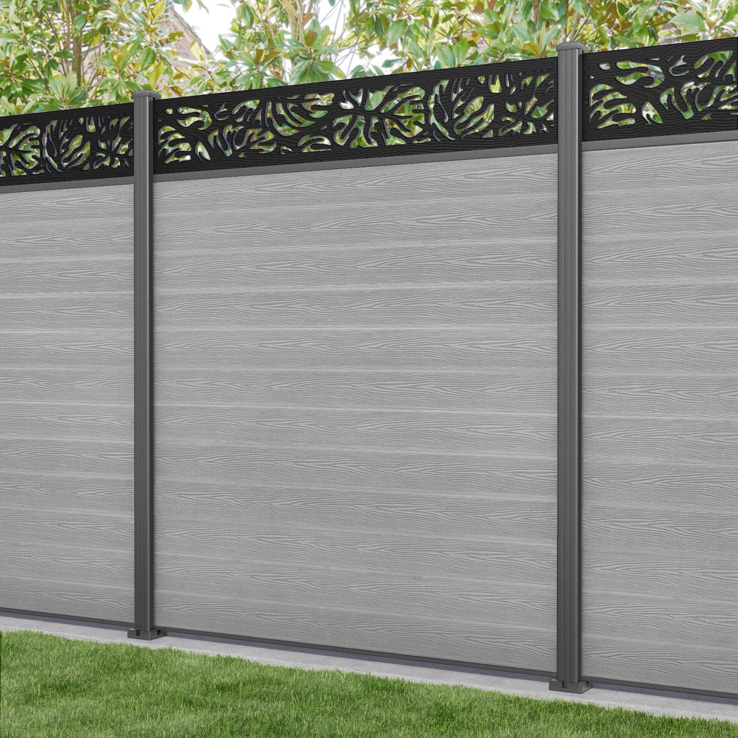 Classic Botanic Fence Panel - Light Grey - with our aluminium posts