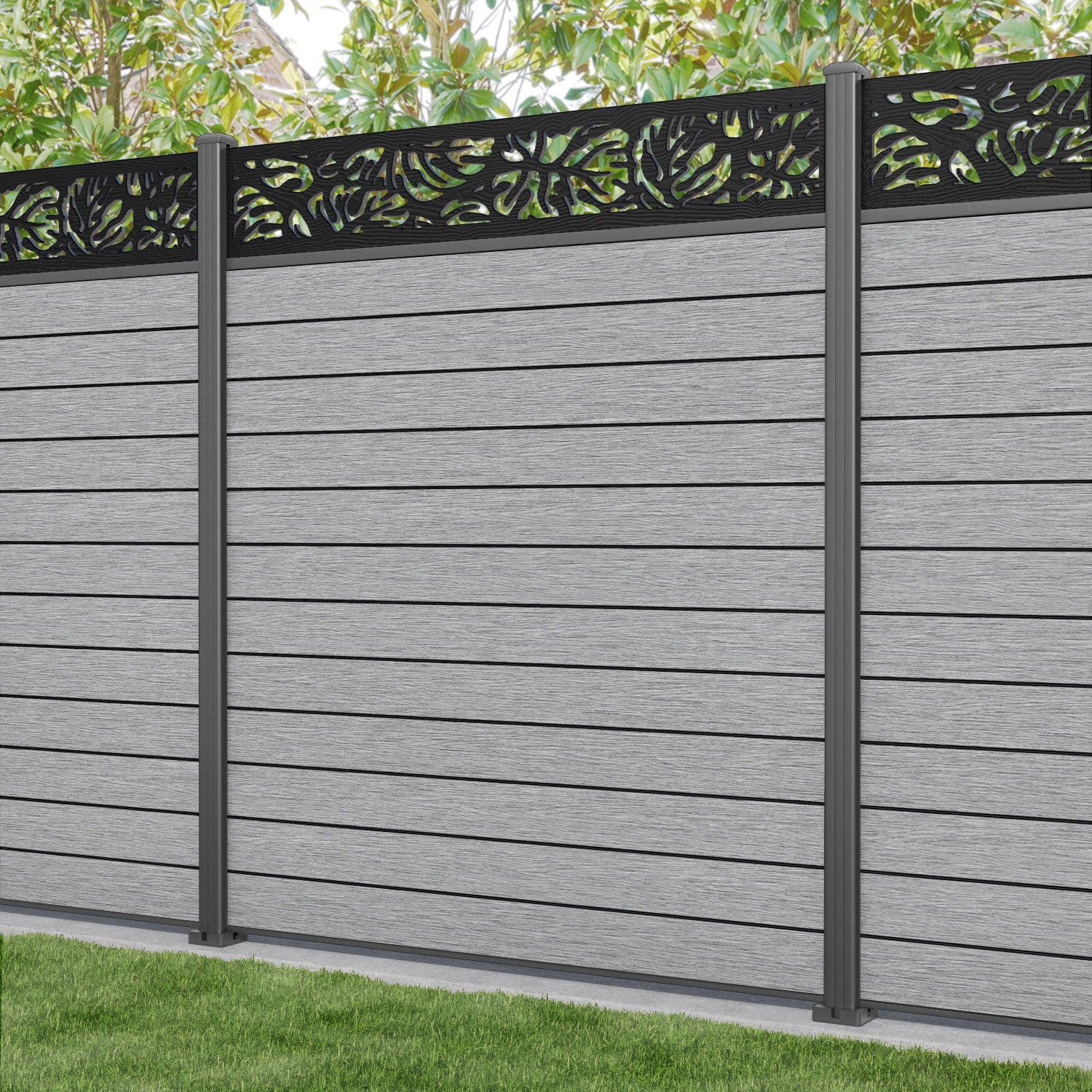 Fusion Botanic Fence Panel - Light Grey - with our aluminium posts