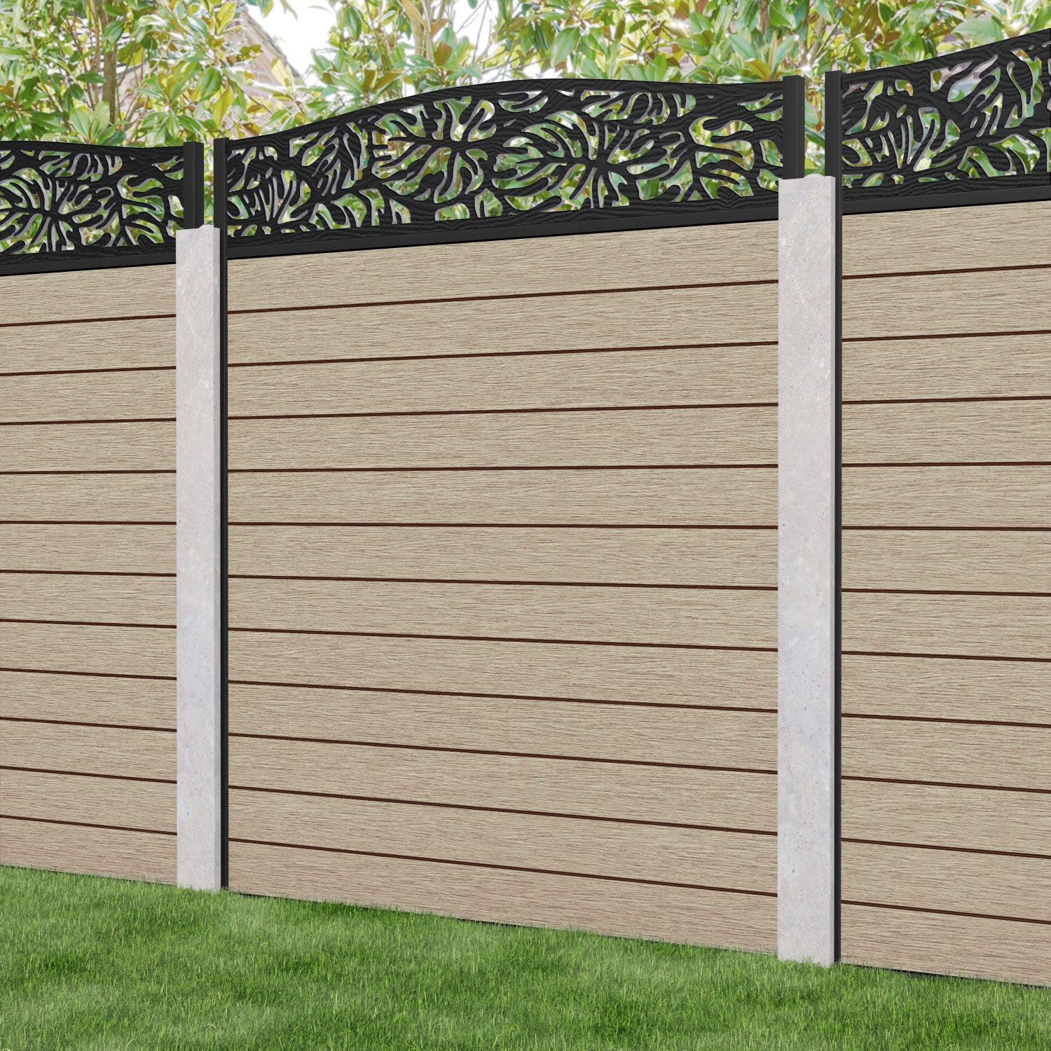 Fusion Botanic Curved Top Fence Panel - Light Oak - for existing concrete posts