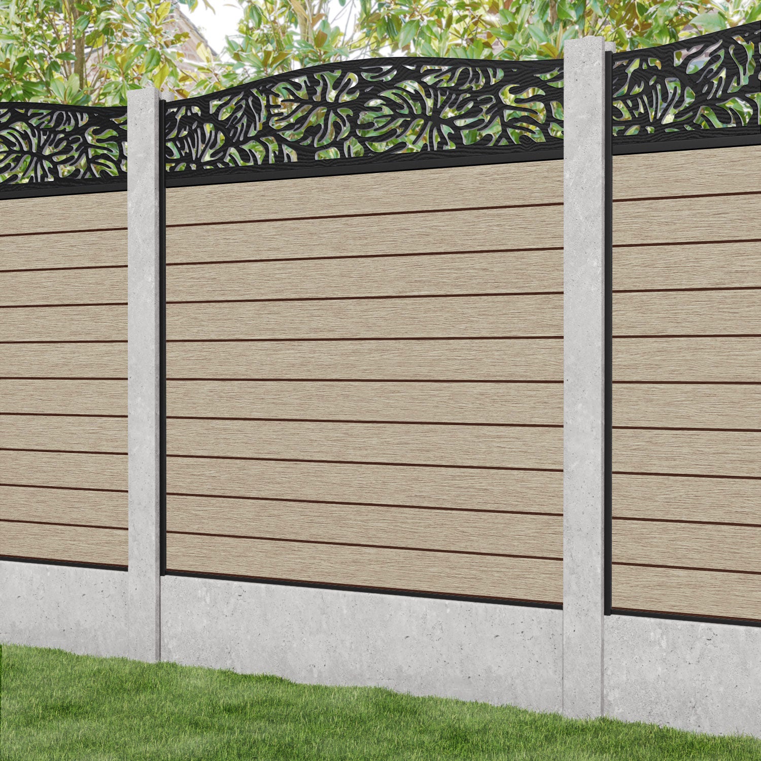 Fusion Botanic Curved Top Fence Panel - Light Oak - for existing concrete posts
